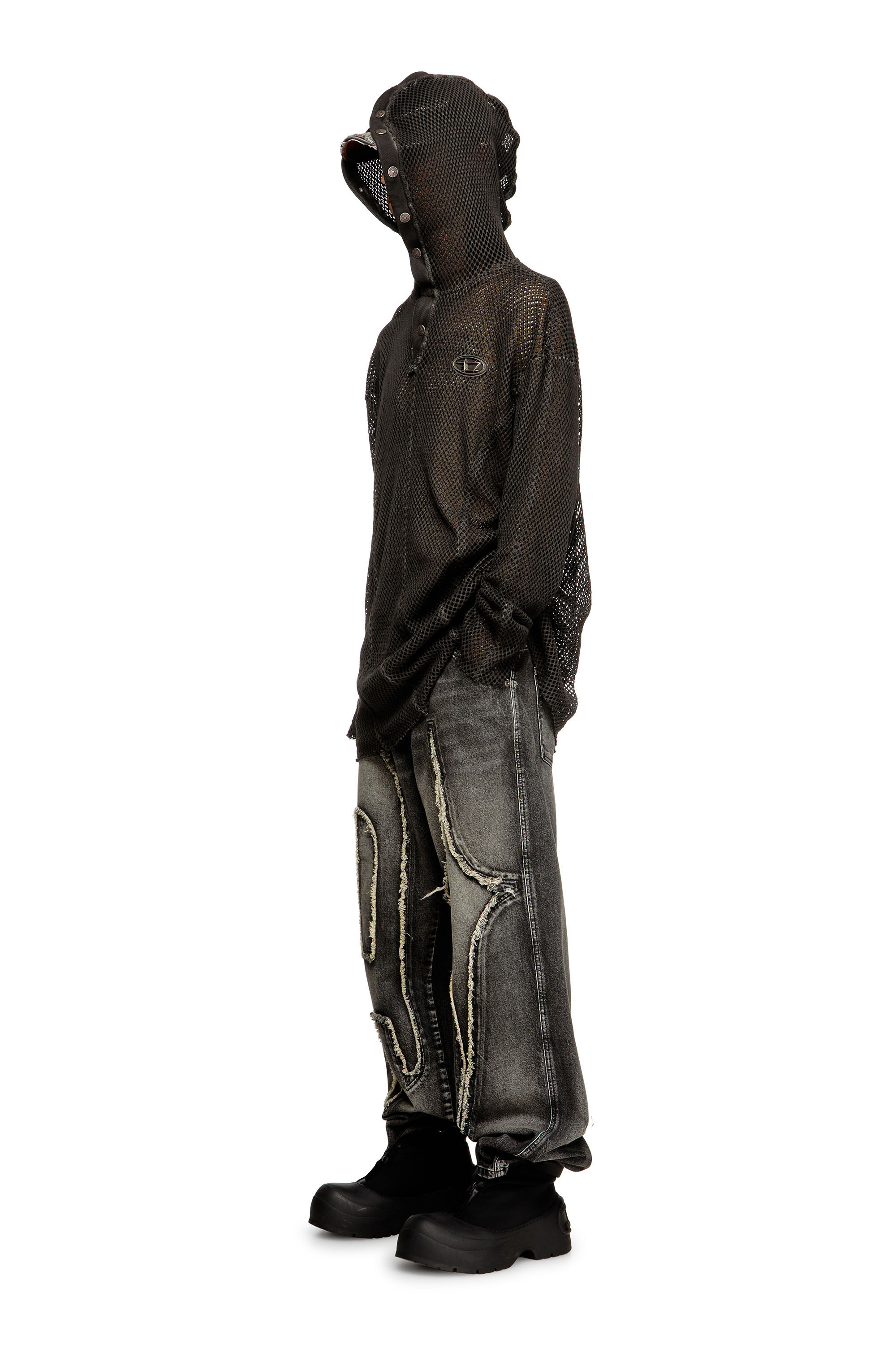 Diesel - S-THUG-FISHNET, Sweat à capuche en résille avec capuche à fermeture complète Mixte in Noir - 1