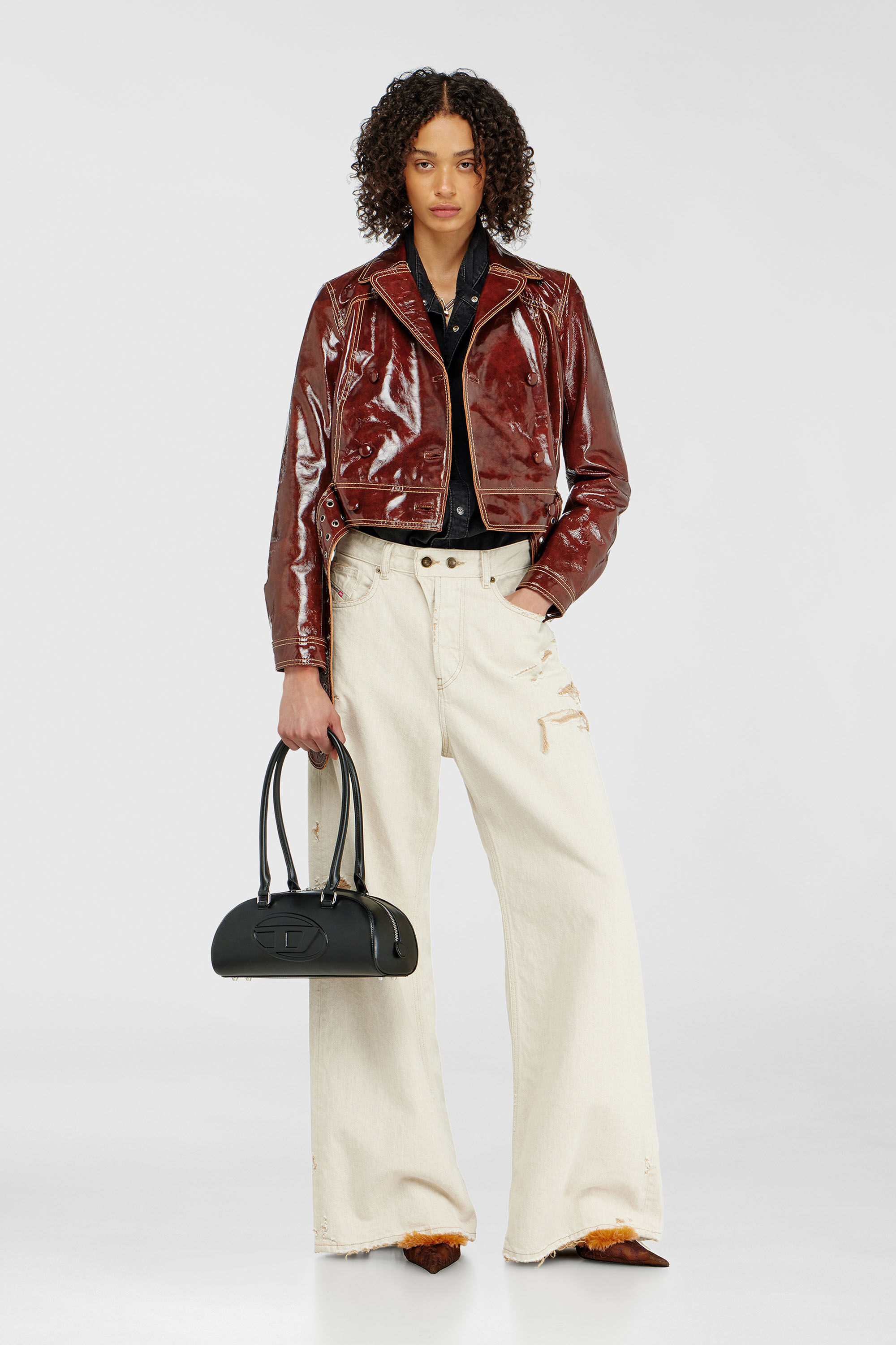 Women's Patent-leather jacket with large belt | Red | Diesel