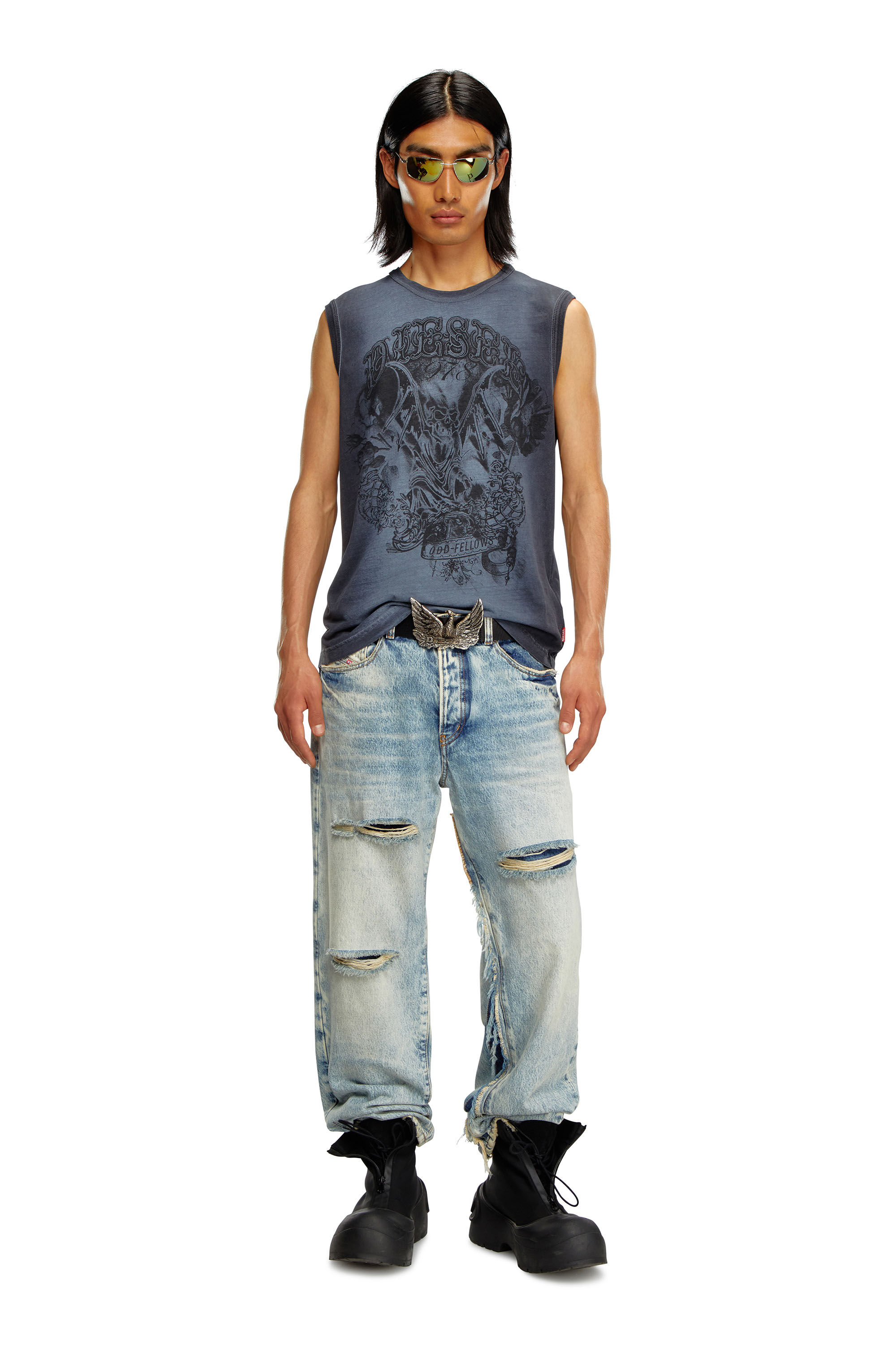 Diesel - T-BISCO-Q1, Male's Faded tank top with graphic print in Dark Blue - 1