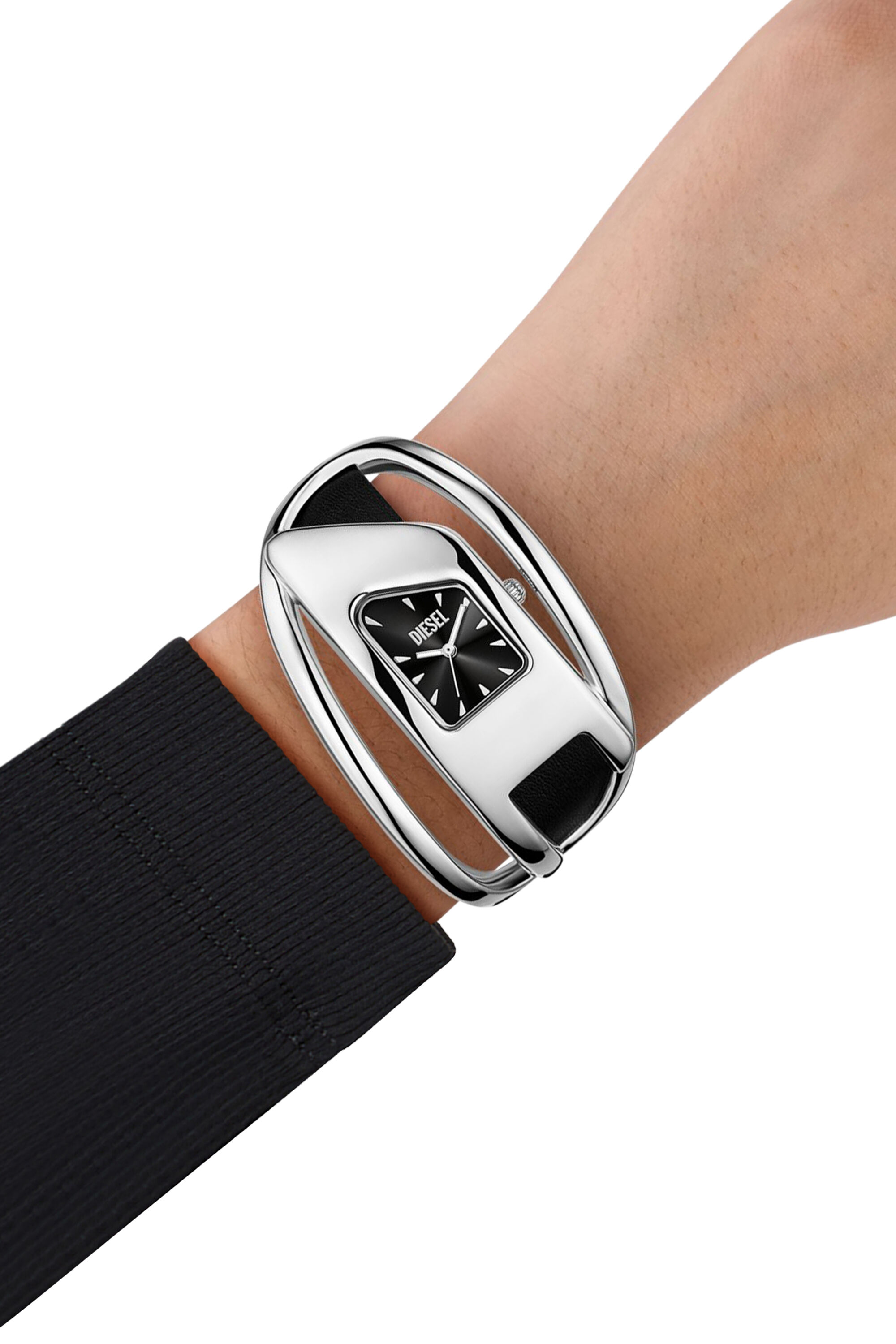 Women's Wrap-D black leather watch | Silver | Diesel