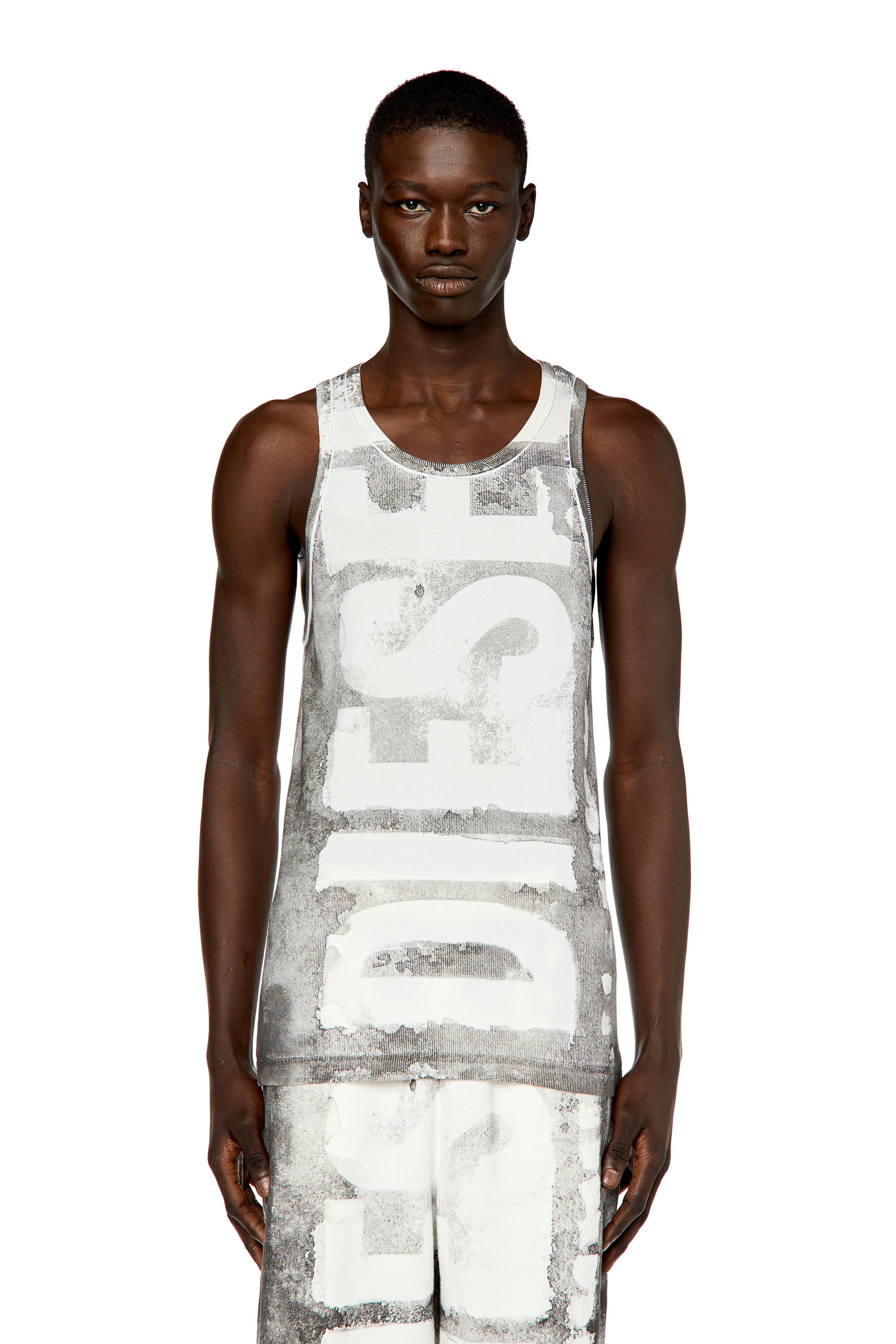 Diesel - T-LIFT-G1, Camiseta con tirantes con logotipo desteñido Hombre in Gris - 3