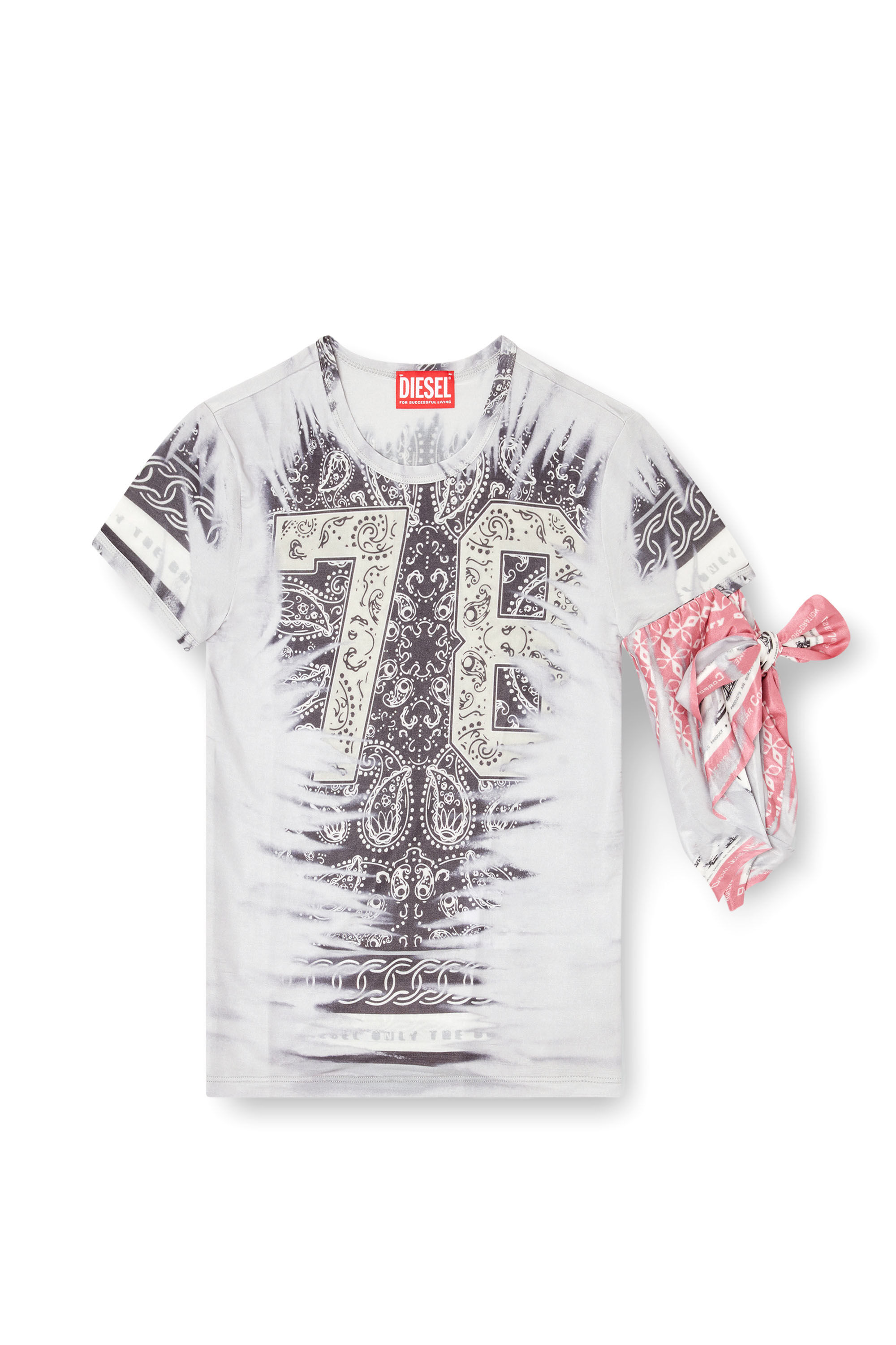DIESEL ディーゼル Top T-Dana トップス Women's T-shirt with bandana arm tie | Grey | Diesel