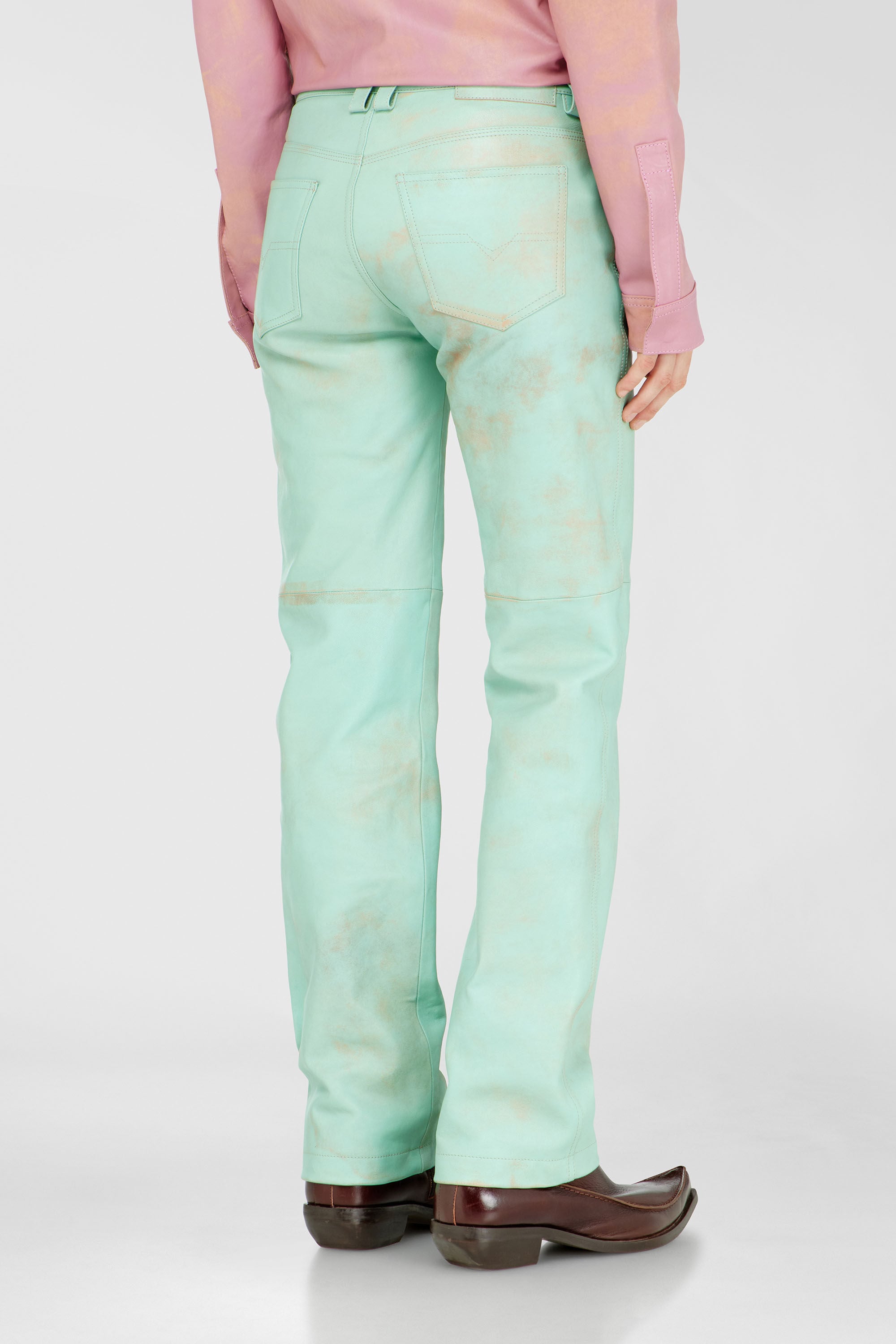 Diesel - L-POCKA, Female's Pants in treated leather in Water Green - 4