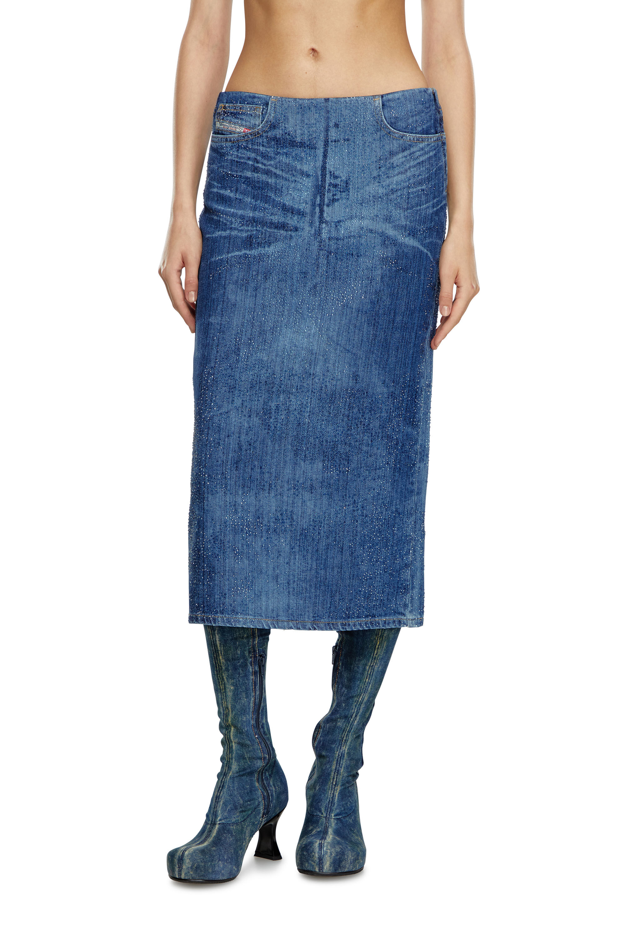 Diesel - DE-PRA-S3, Jupe crayon en denim strass Femme in Bleu - 3