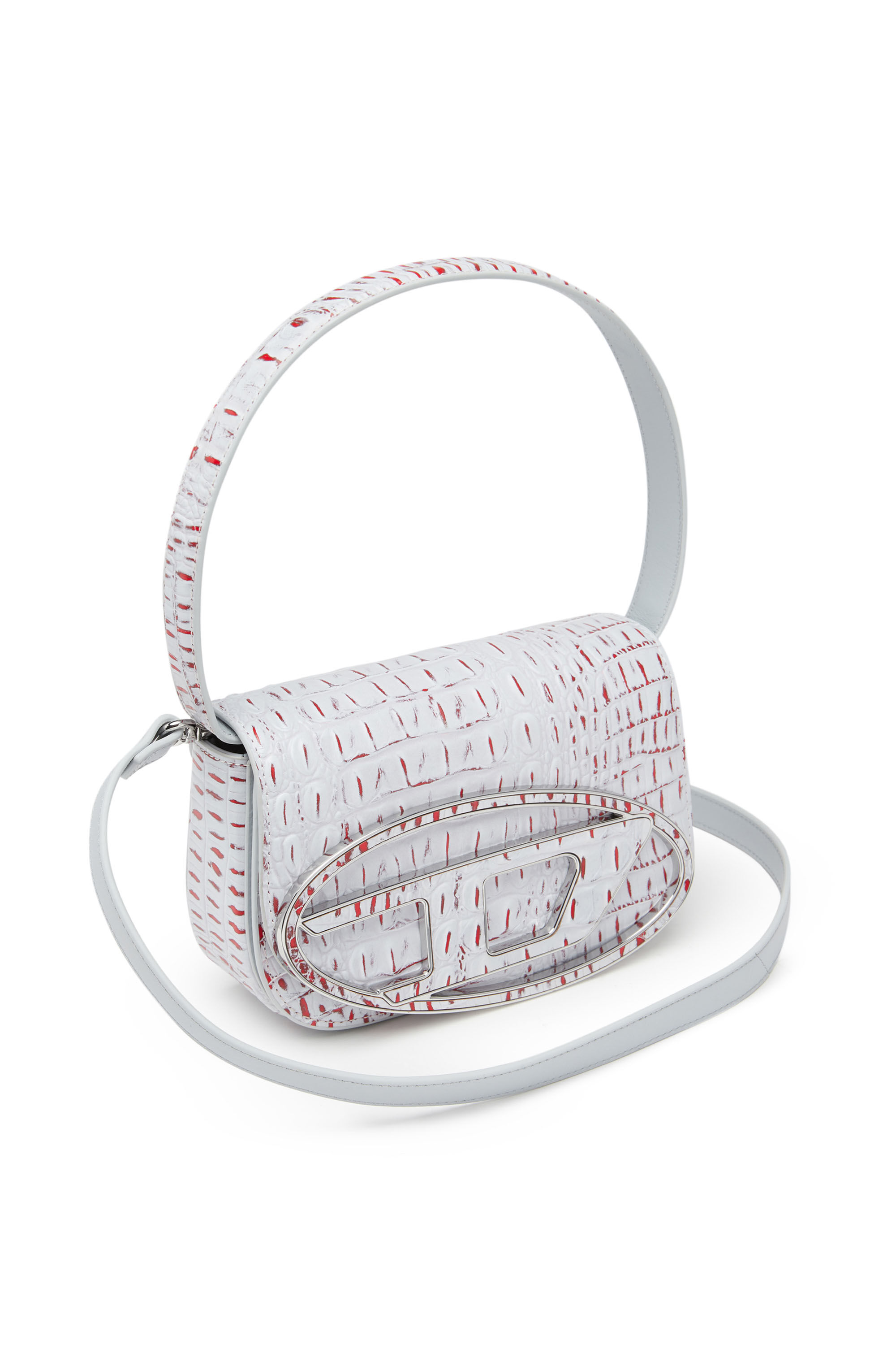 Diesel - 1DR, 1DR - Sac iconique à bandoulière avec imprimé croco et logo oval D Femme in Blanc - 5