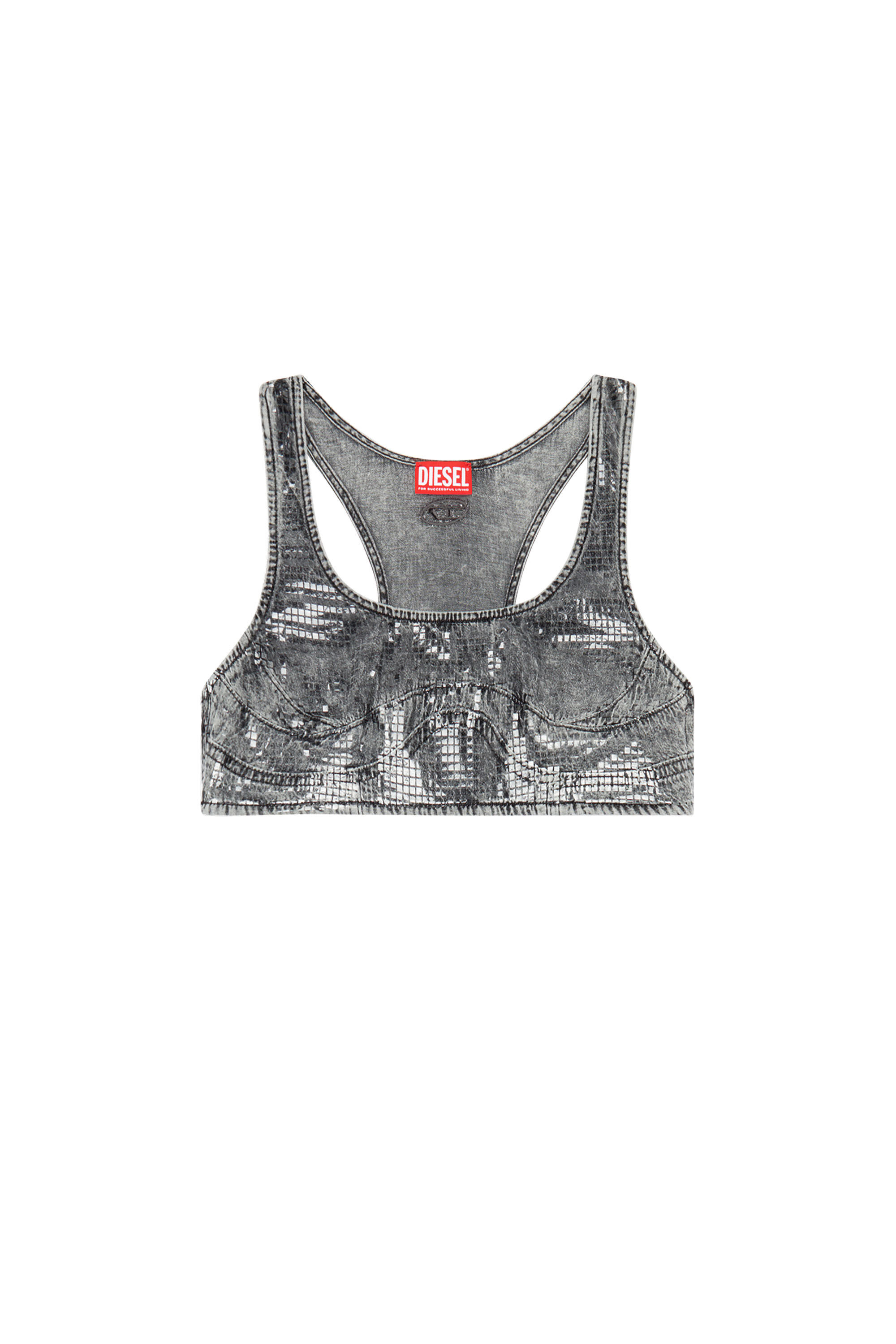 Diesel - DE-TOPPY-S, Female's Crop top in sequin denim in Black - 2