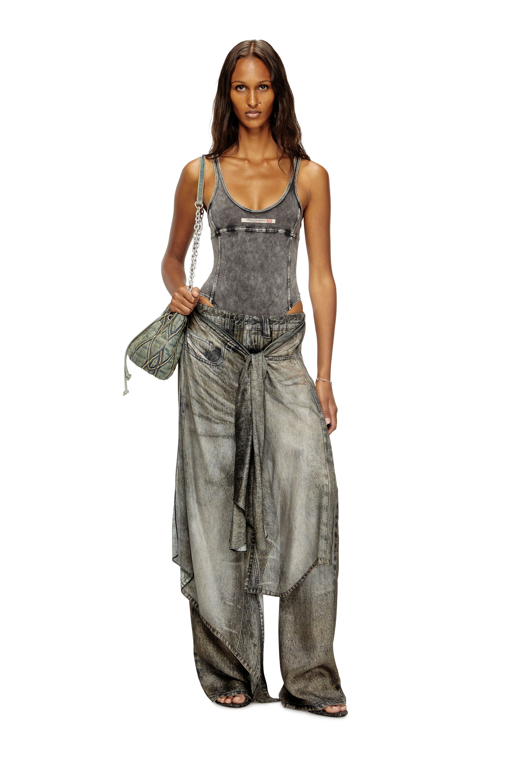 DIESEL LIFETIME DENIMEDミニバストン Women's Bodysuit in denim-effect jersey | Grey | Diesel
