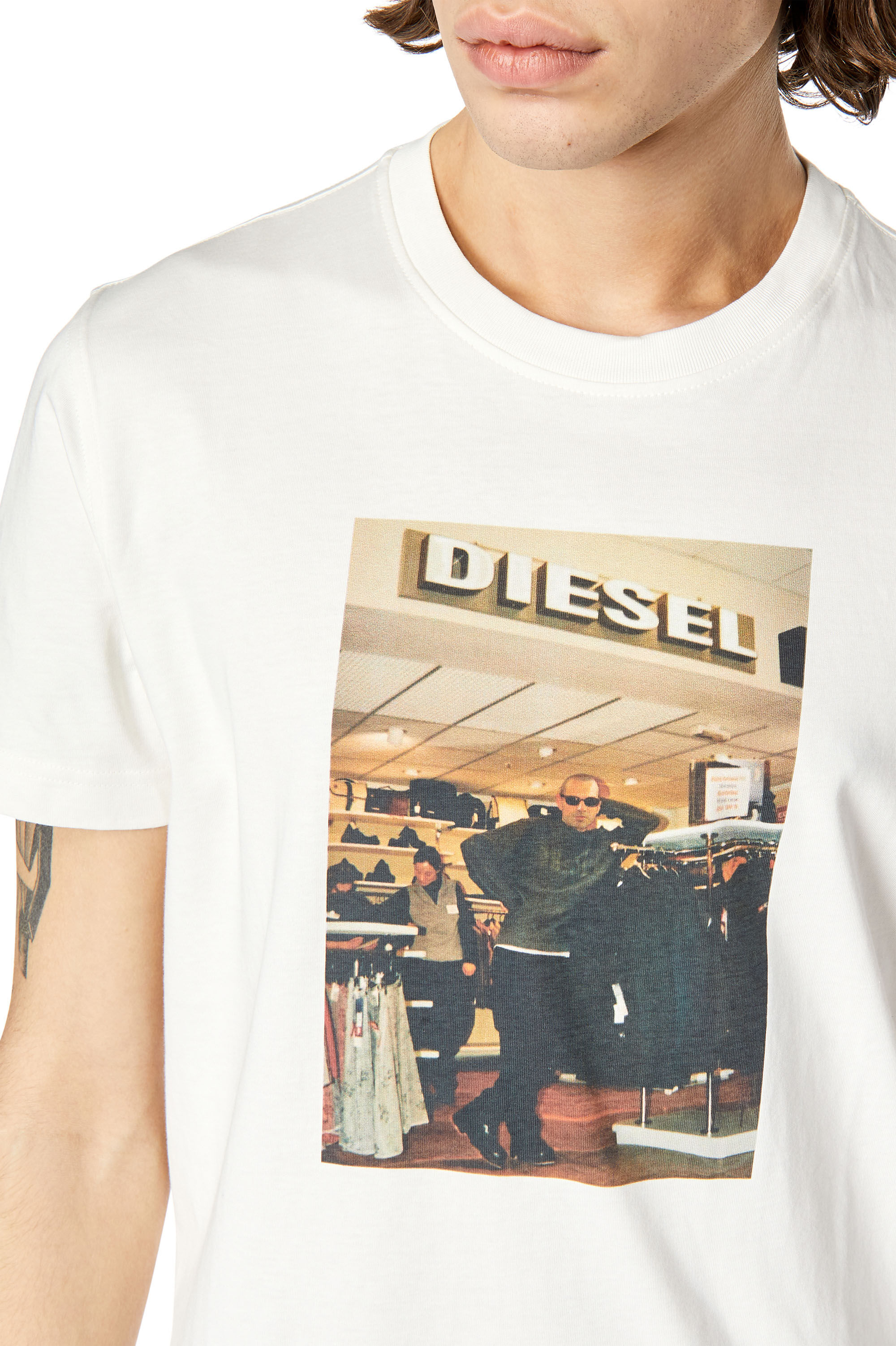 Diesel - T-DIEGOR-G8, Male's T-shirt with Diesel store photo print in White - 4