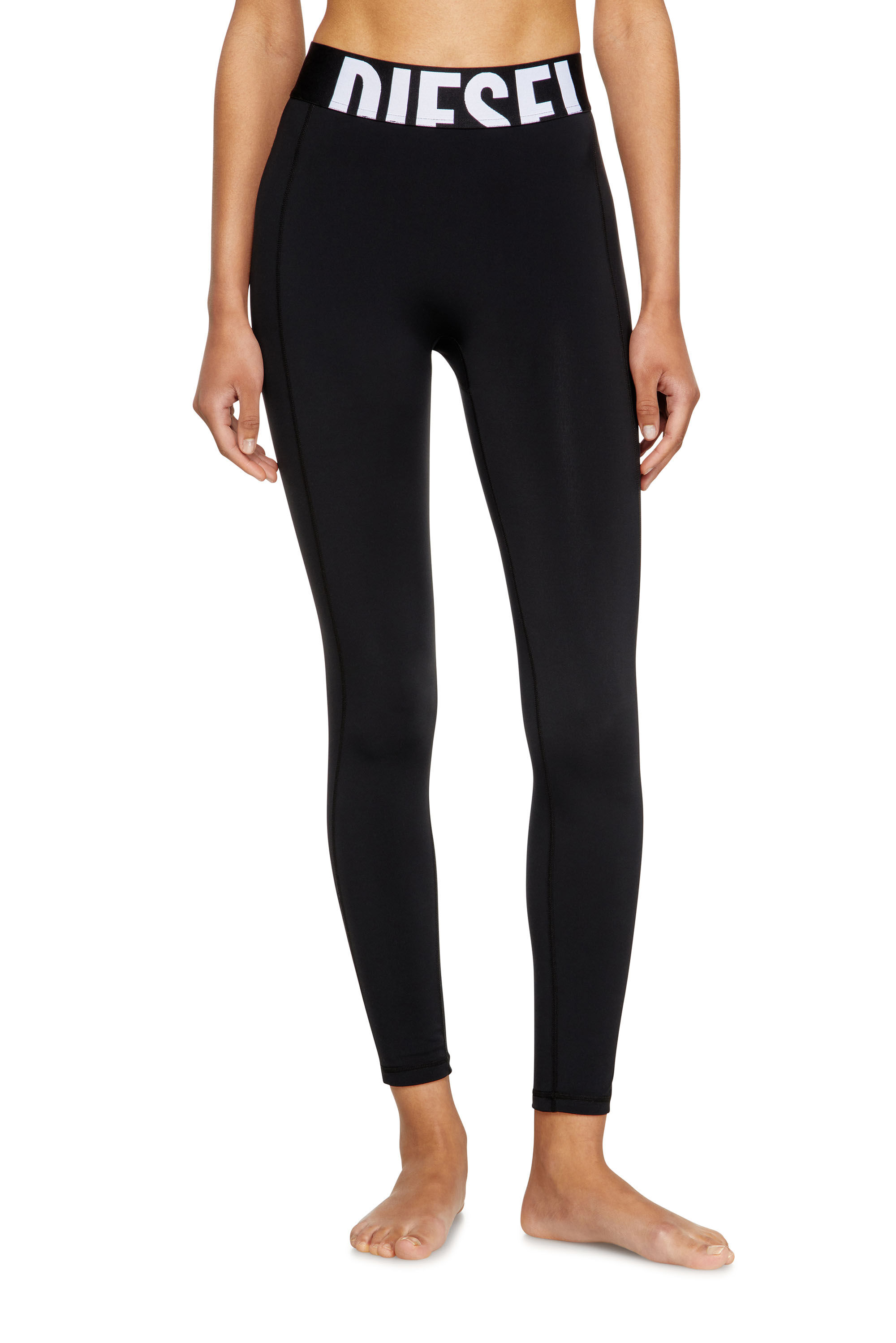 Diesel - ADELINE-D-POP, Female's Microfibre leggings with cut-off logo in Black - 1