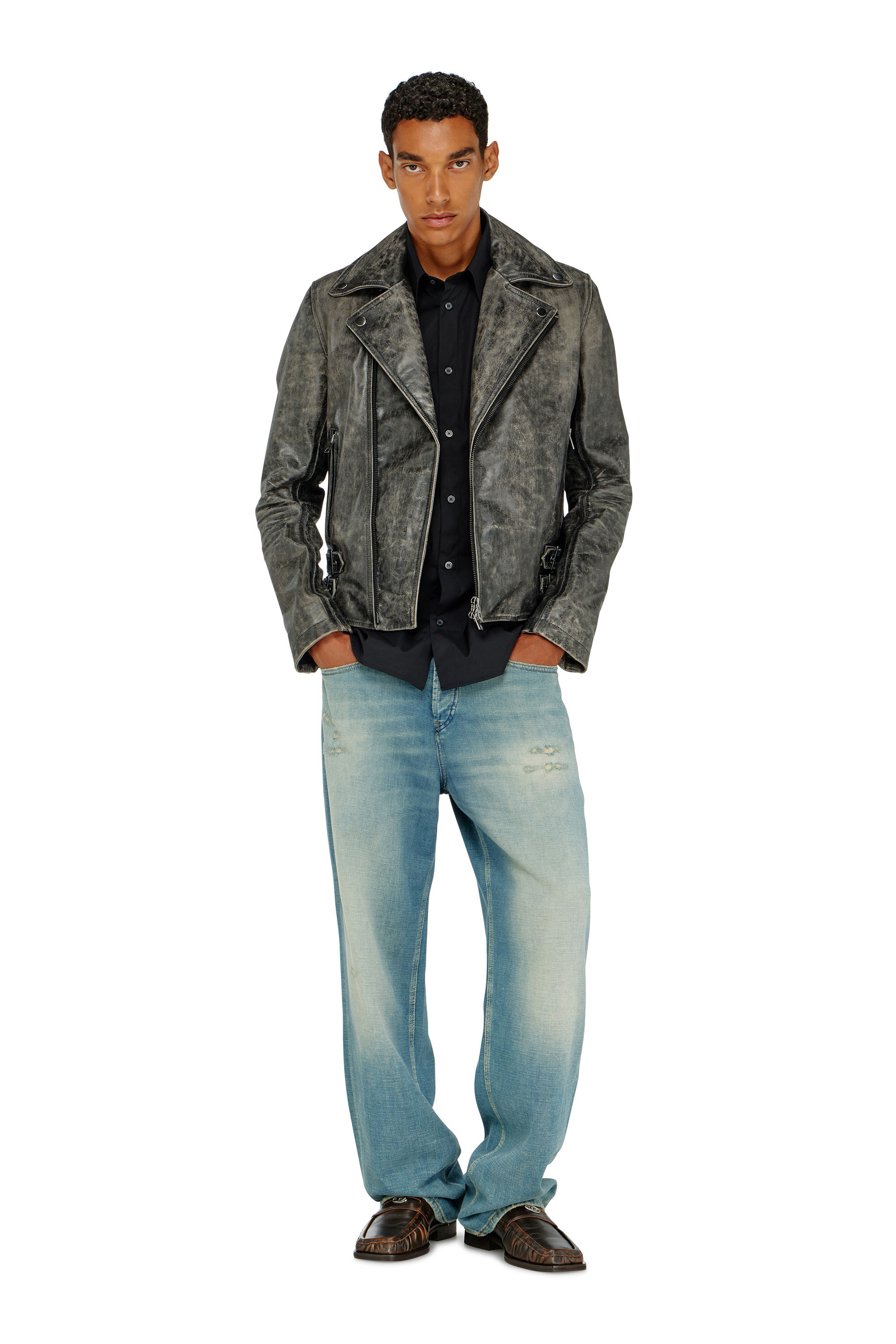 Men's Stretch poplin shirt with embroidery | Black | Diesel US