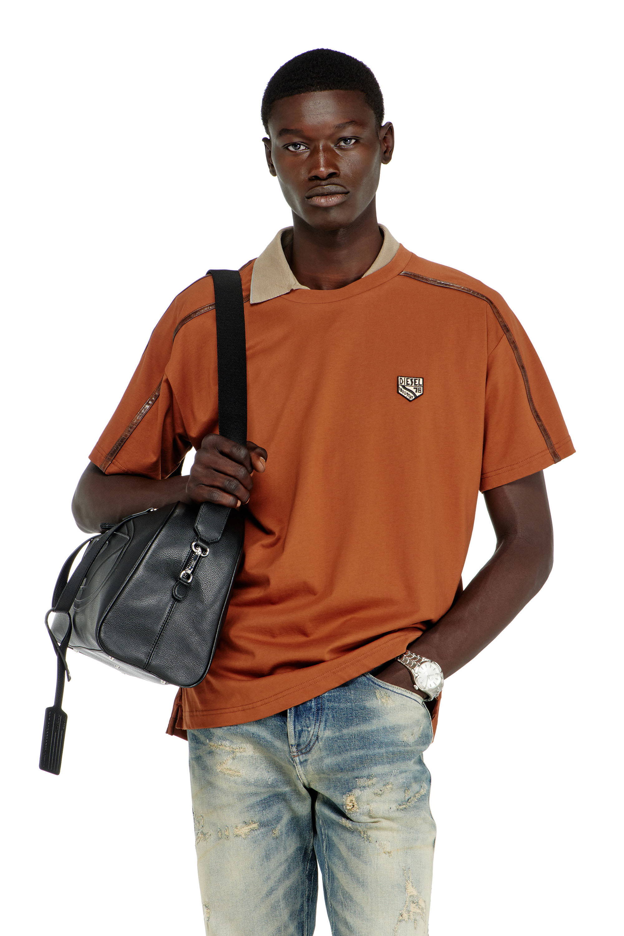 Diesel - T-NORM-FL, Camiseta con ribetes en contraste y parche con logo Hombre in ToBeDefined - 3