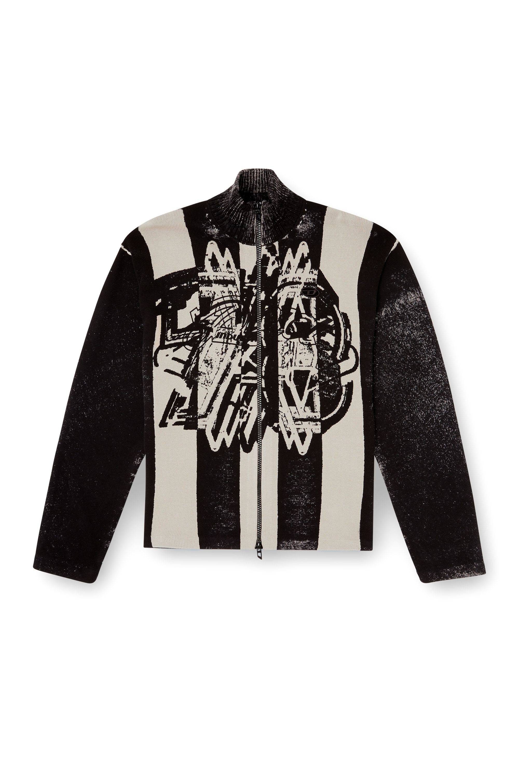 Diesel - K-OLIBA-JKT, Man's Inside-print striped zipped cardigan in Black/White - 2