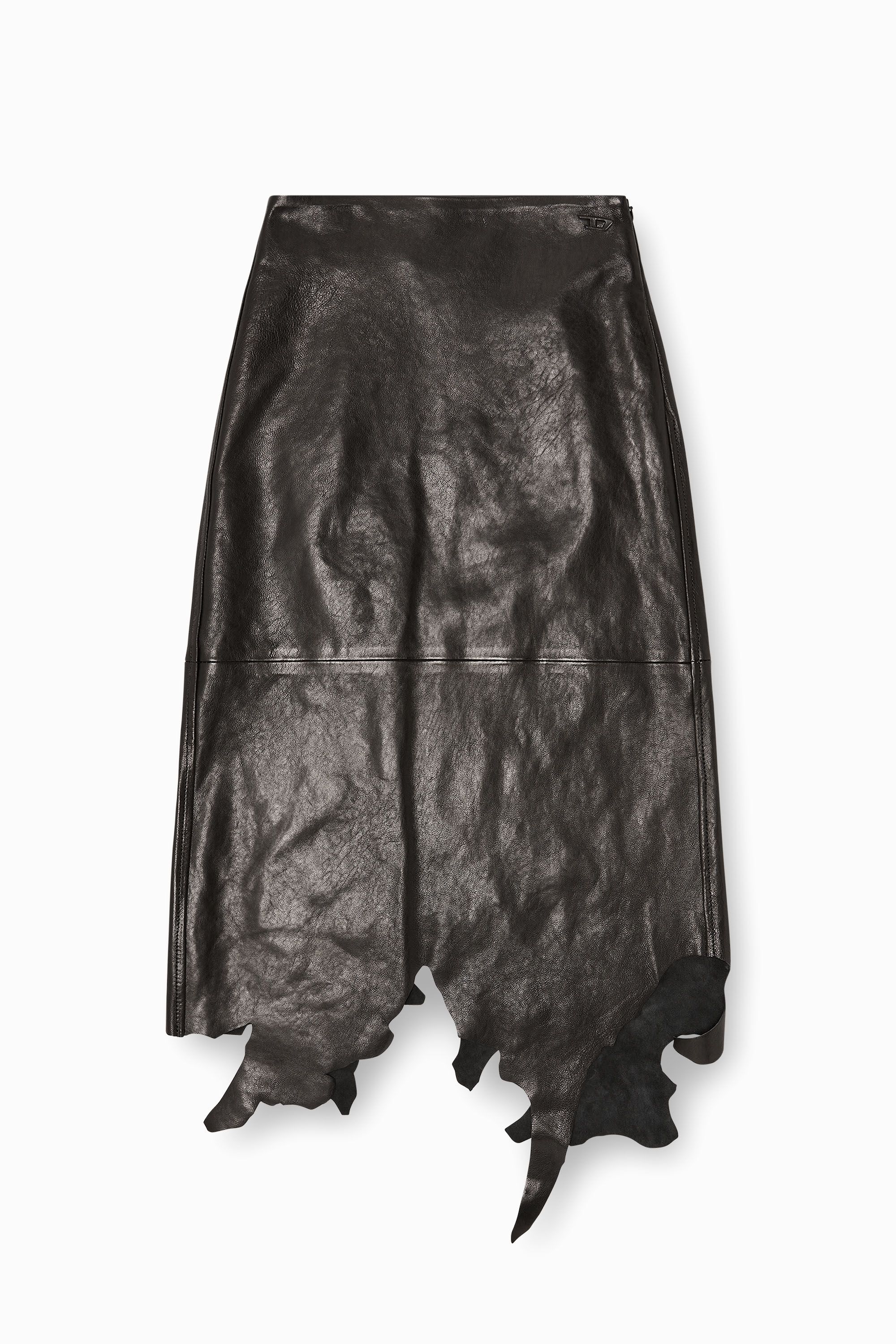 Diesel - L-TORN, Female's Leather midi skirt with jagged hem in Black - 2