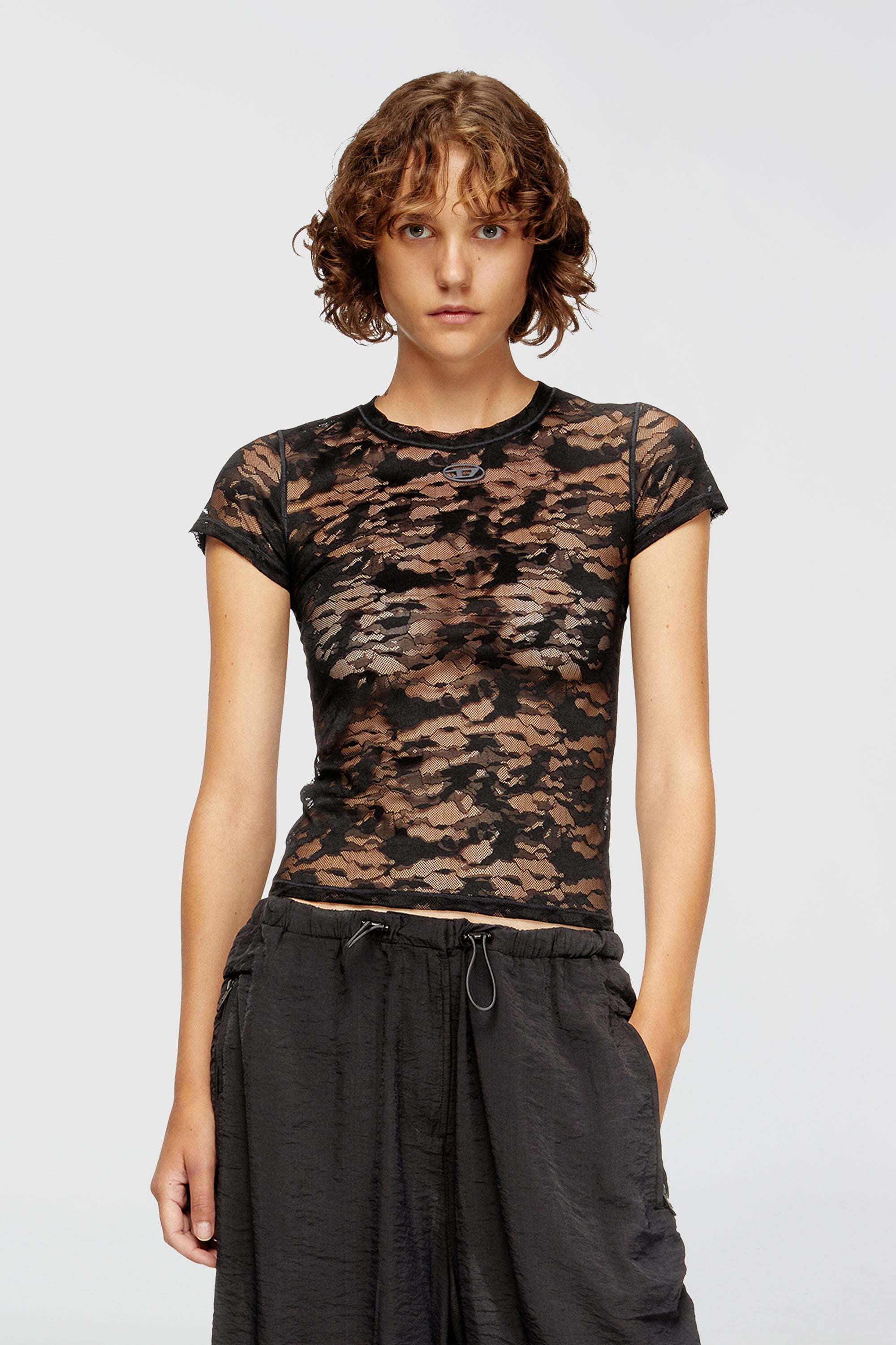 Diesel - KASIA-UTLT, Female's Camo lace T-shirt in Black - 4