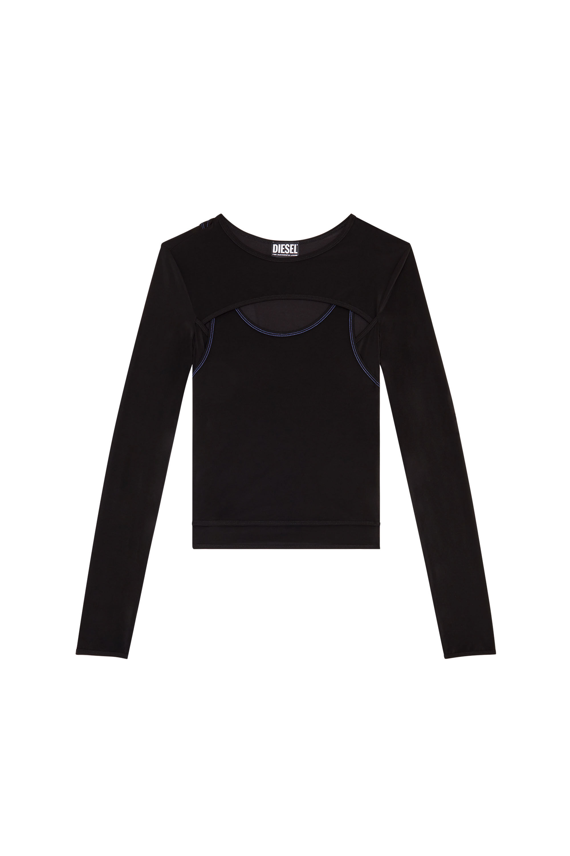 Diesel - T-OLAY, Female's Layered top with cut-out front in Black - 2