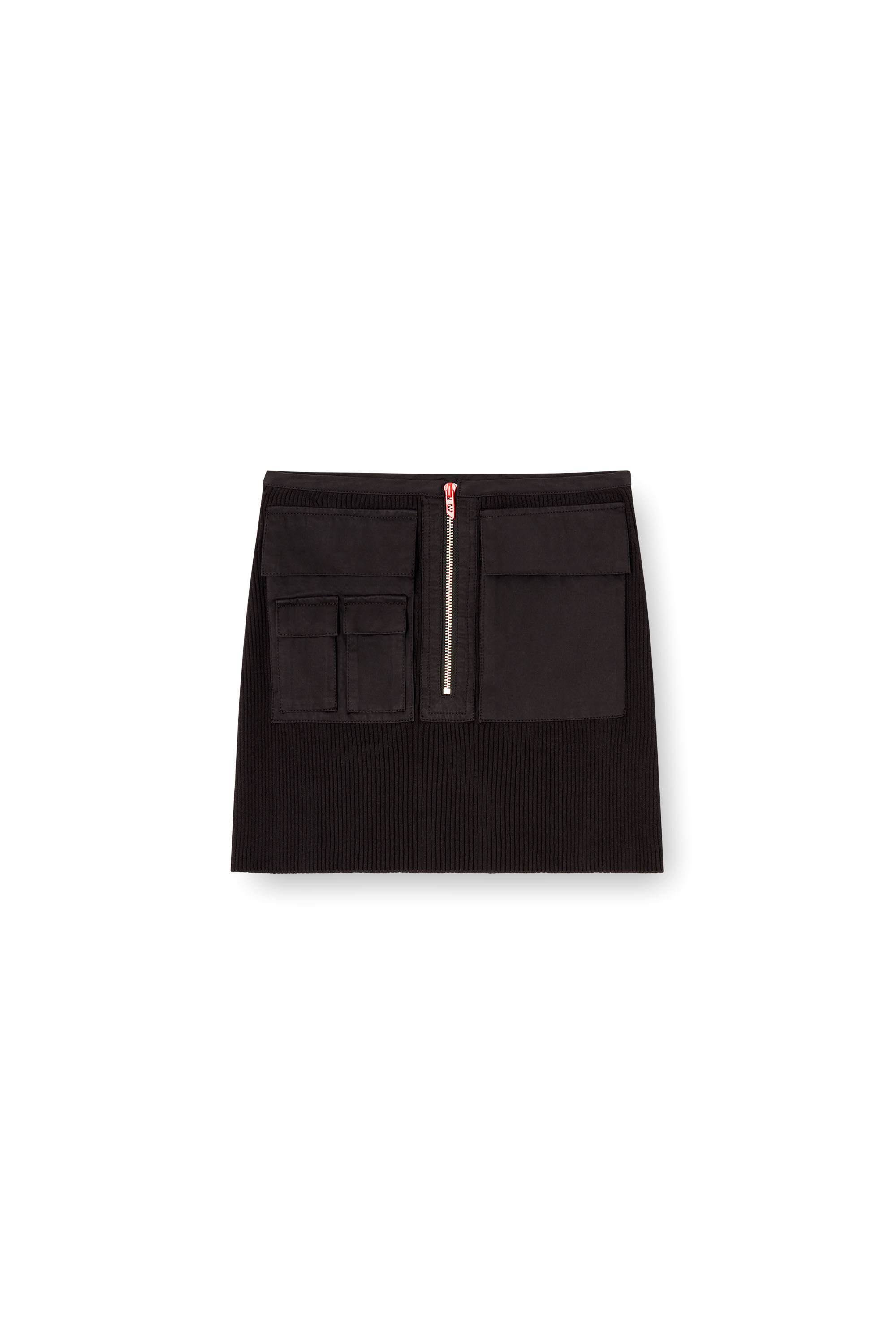 Diesel - M-MERYN-SHORT, Female's Ribbed mini skirt with cargo pockets in Black - 2