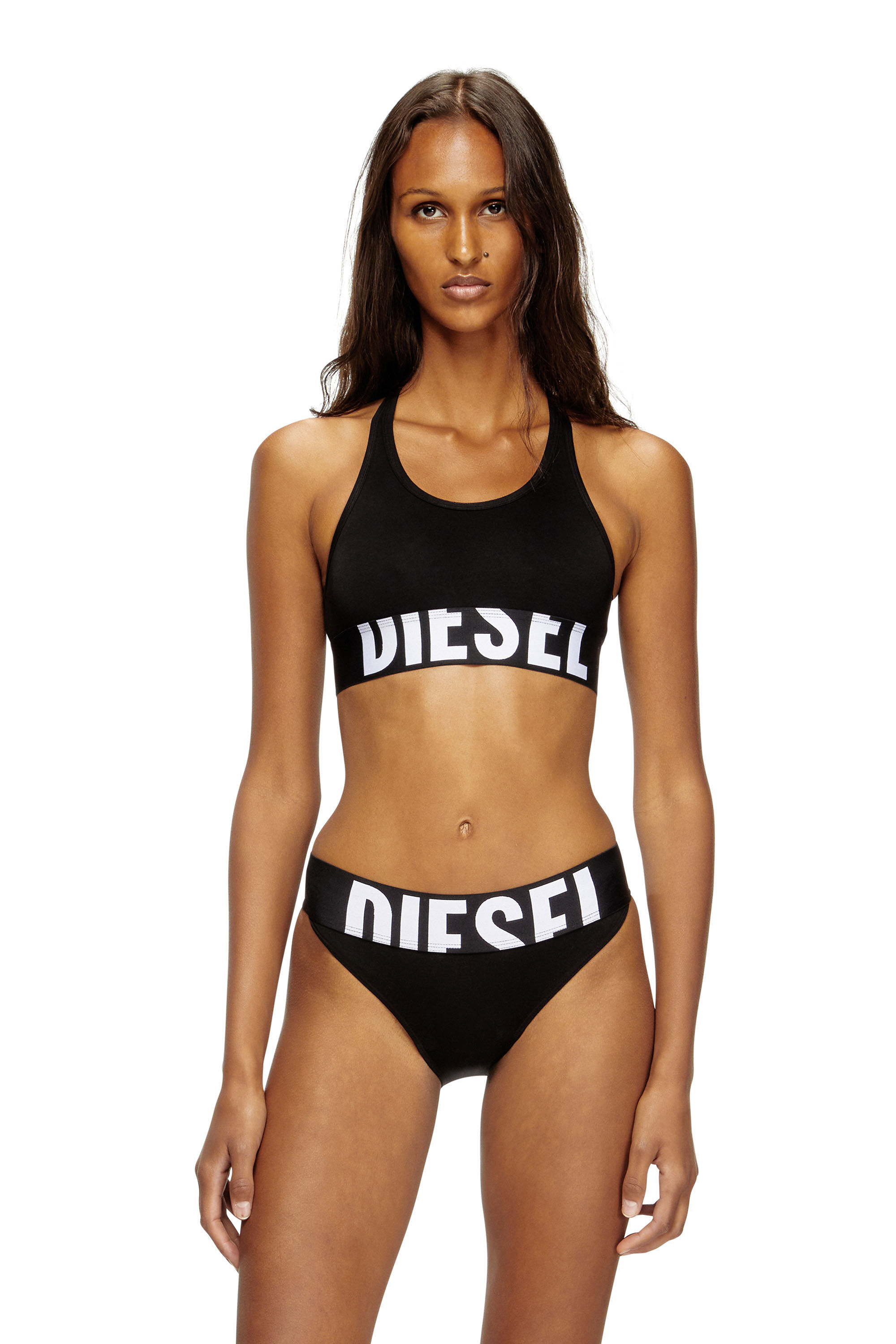 Women's Sports bra with cut-off logo | Black | Diesel