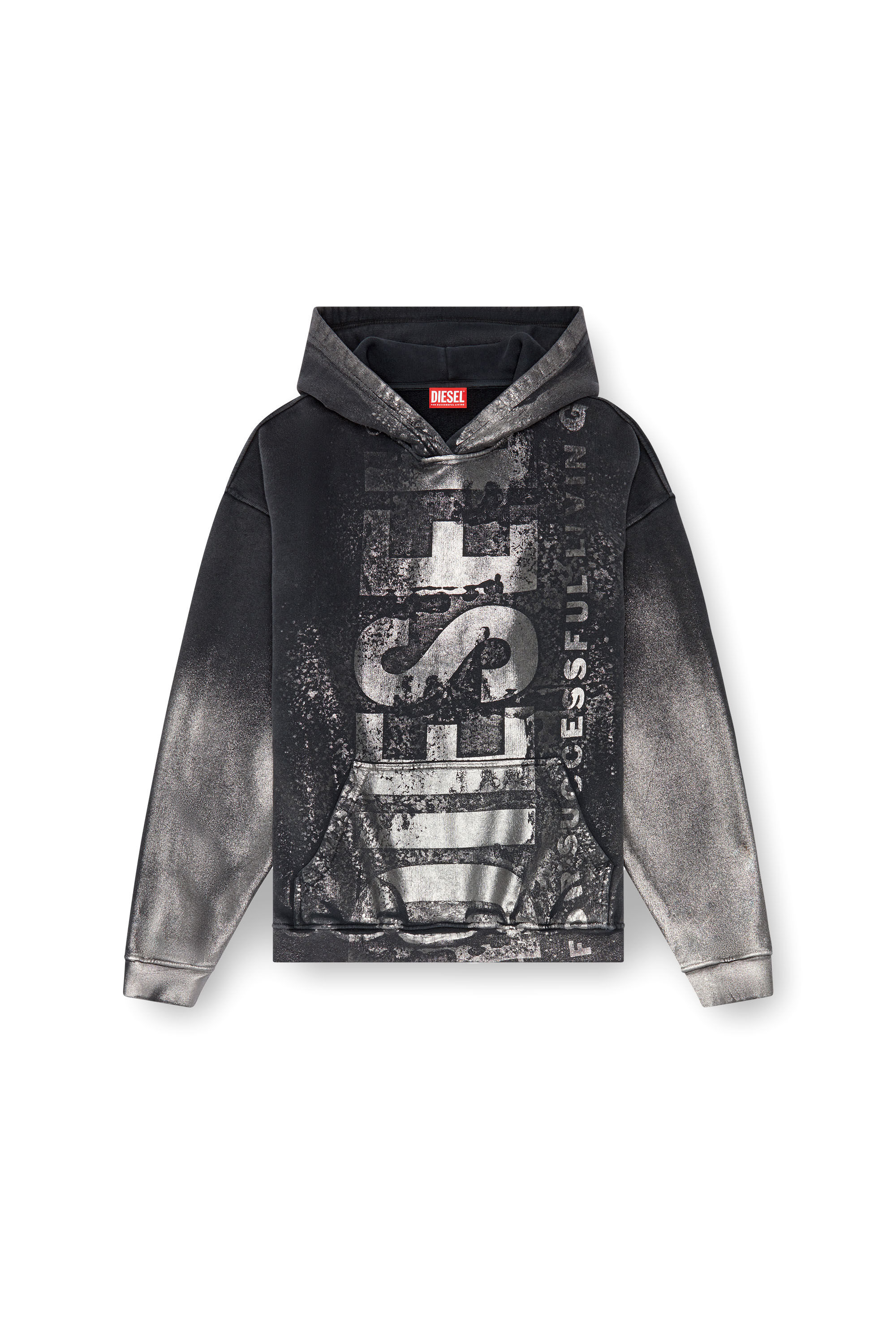 Diesel - S-BOXT-HOOD-Q6, Sweat-shirt à capuche métallisé avec logo Homme in Noir - 2