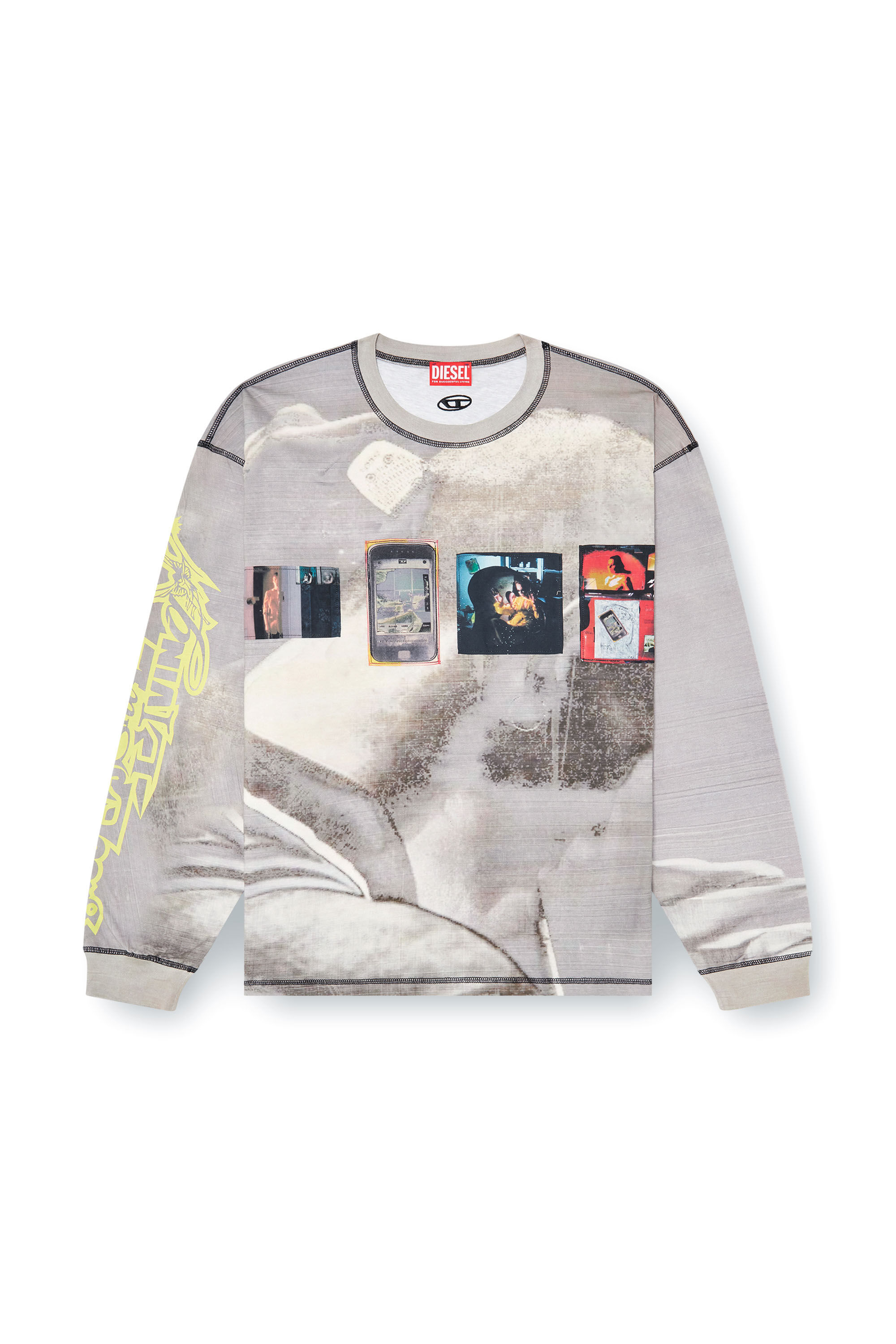 Men's Long-sleeve T-shirt with all-over print and patches | Grey