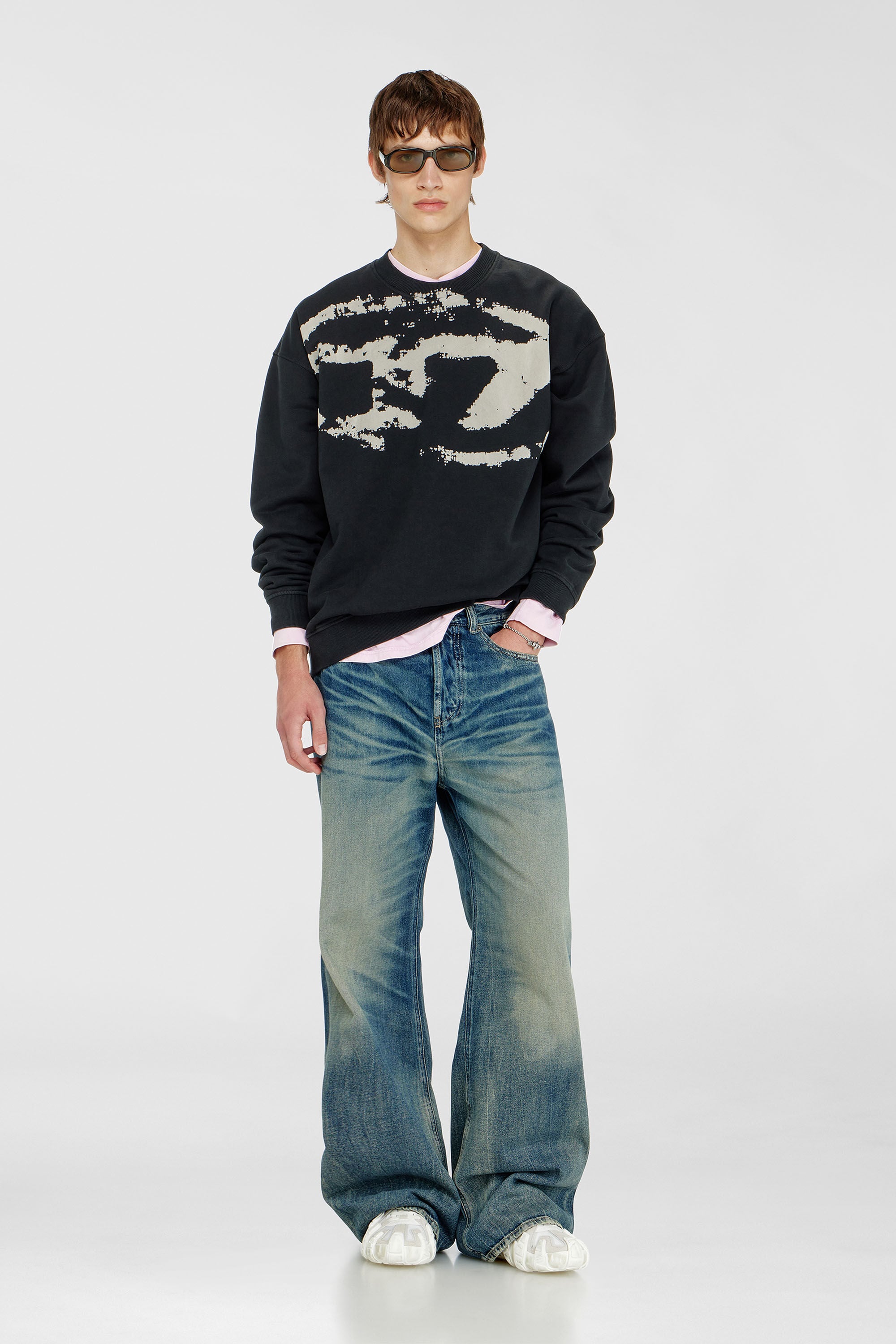 Diesel - S-BOXT-N5, Sweat-shirt en coton avec D ovale floqu&eacute; Homme in Noir - 1