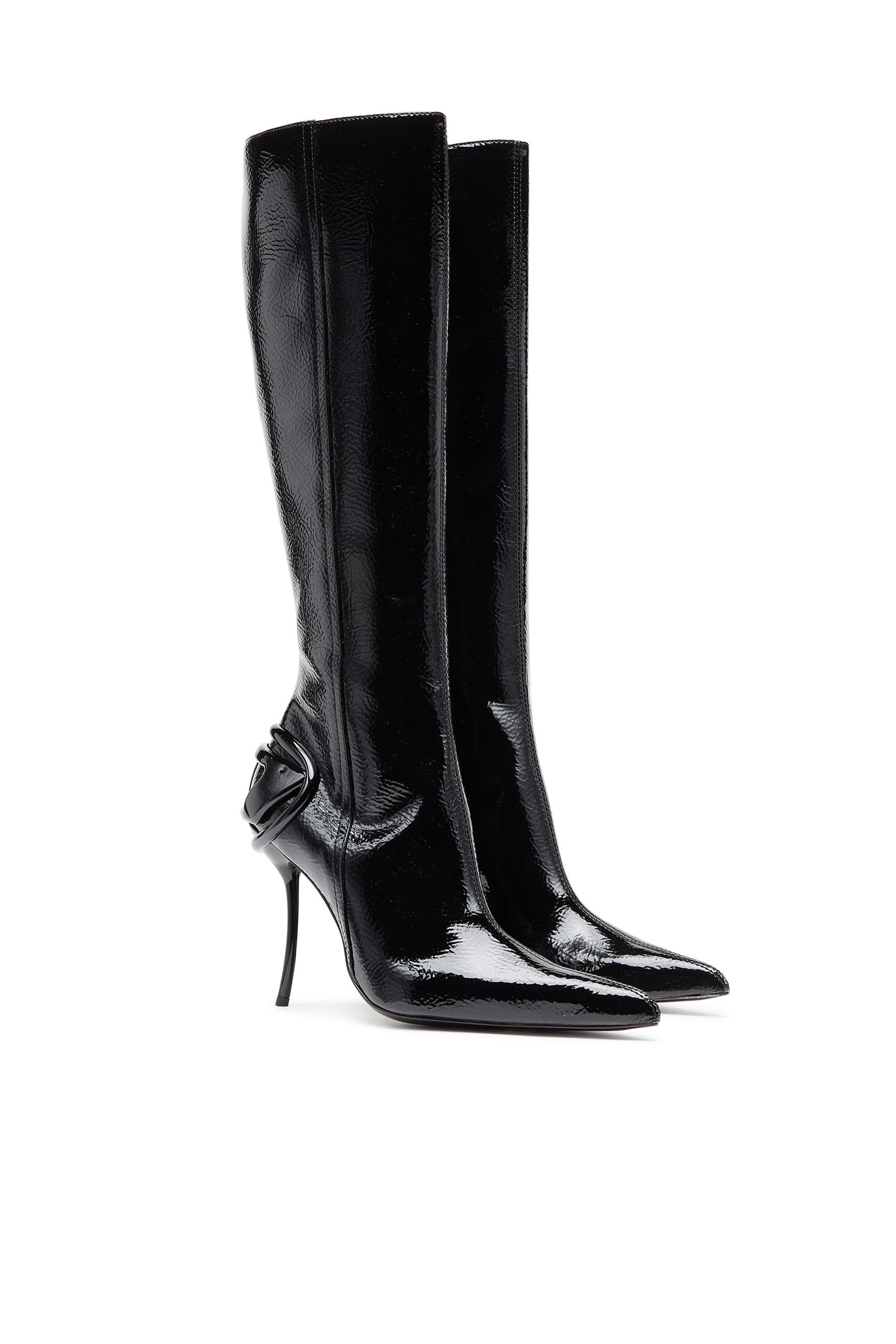 Women's D-Ten&Half-Glossy knee-high boots with curved heel