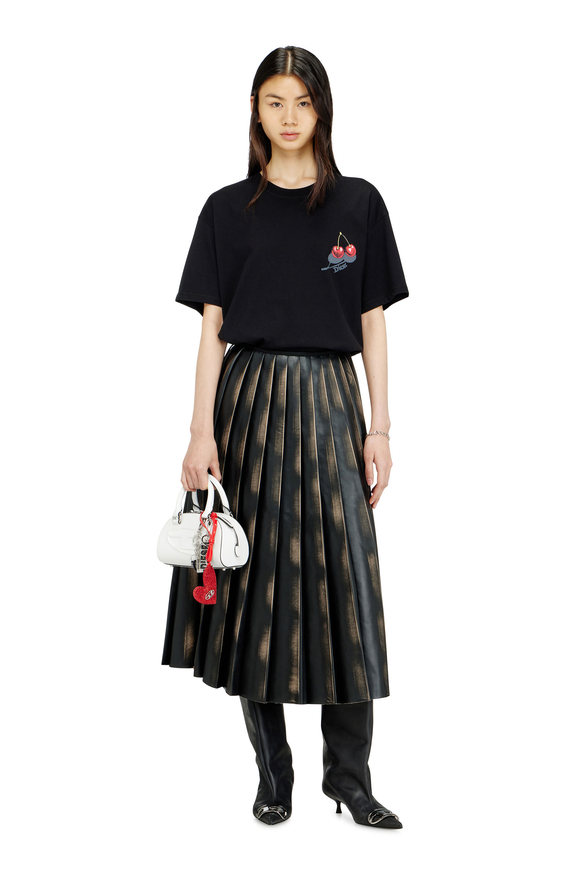 Women's Cotton T-shirt with cherry graphic | Black | Diesel