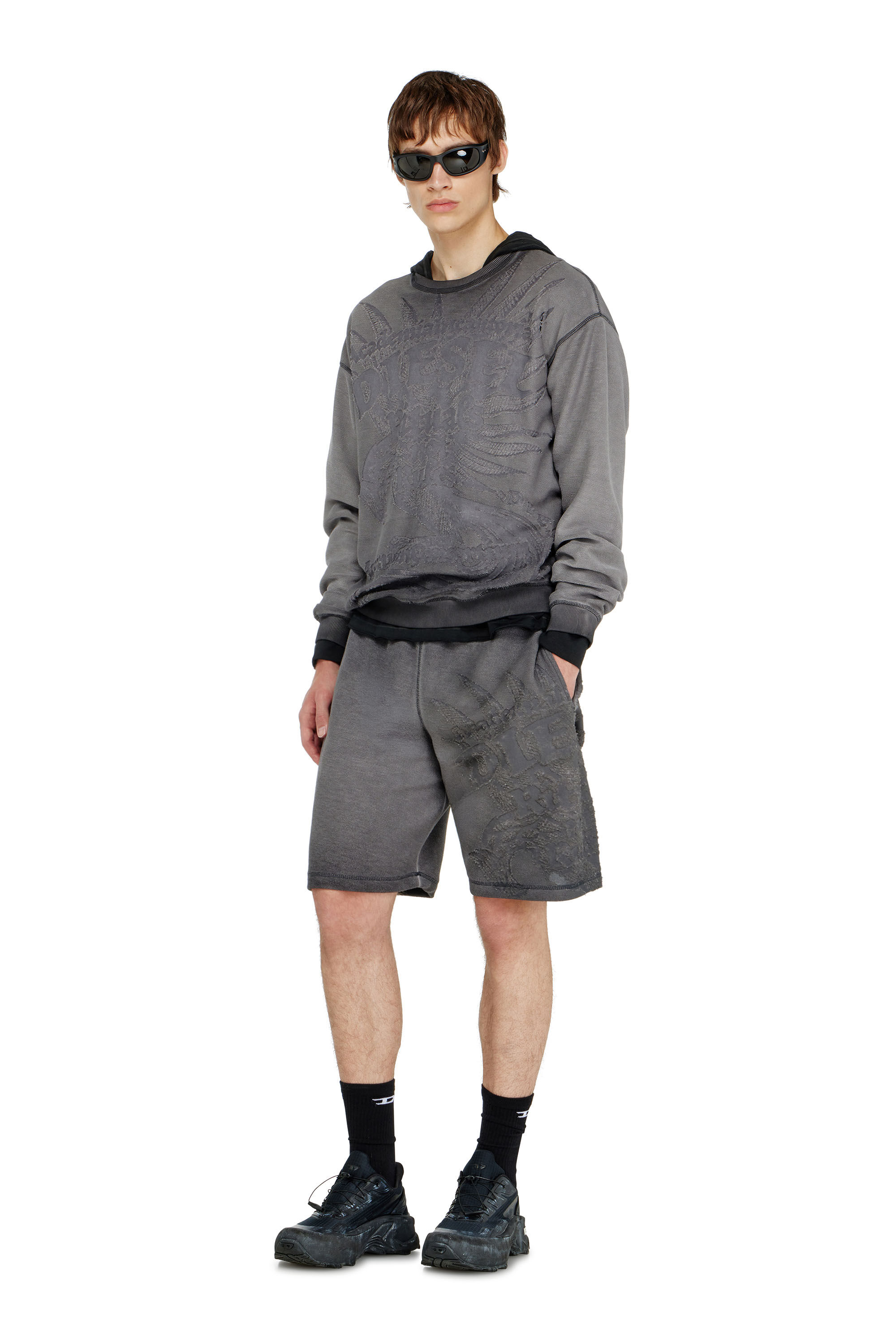 Diesel - P-RAWCROW, Male's Sweatshorts with d&eacute;vor&eacute; motifs in null - 1