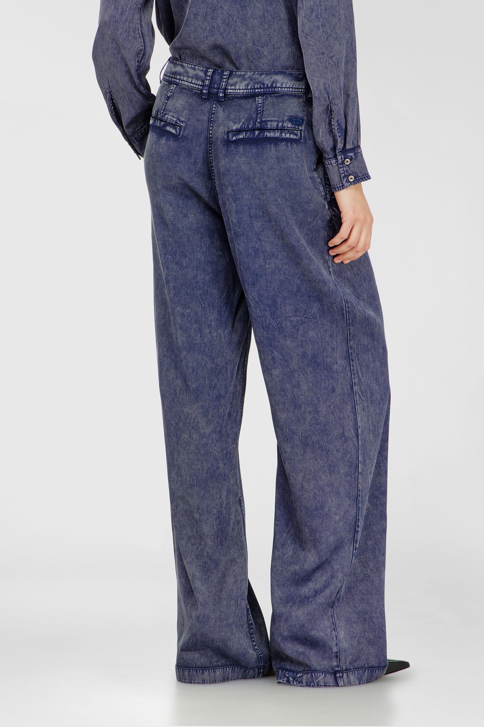 Diesel - P-AUSTINE, Woman's Wide-leg pants in denim-effect viscose in Dark Blue - 4