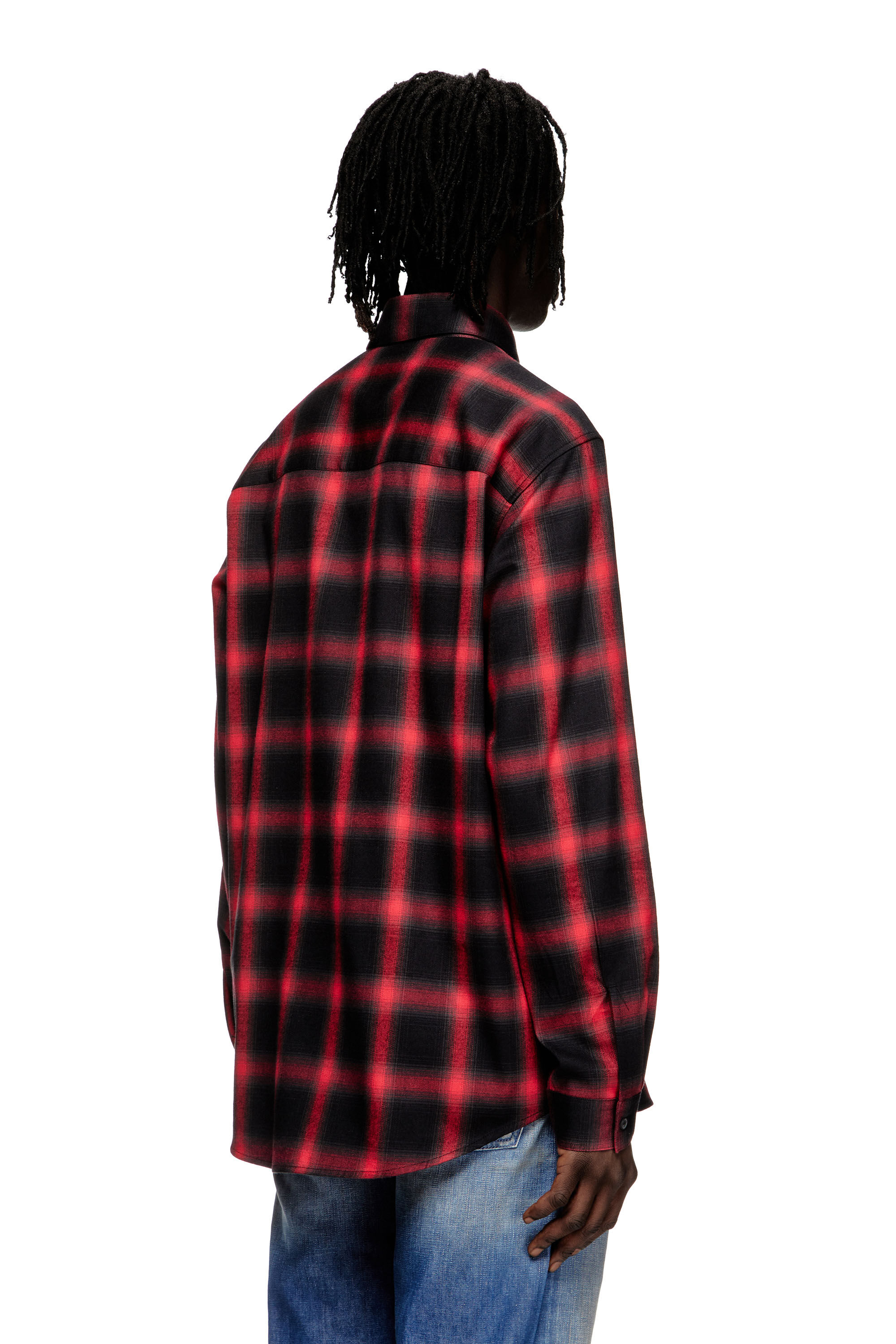 Diesel - S-SIMPLY-CHECK-HGBT, Man's Cotton shirt with embroidered logo in Black/Red - 3
