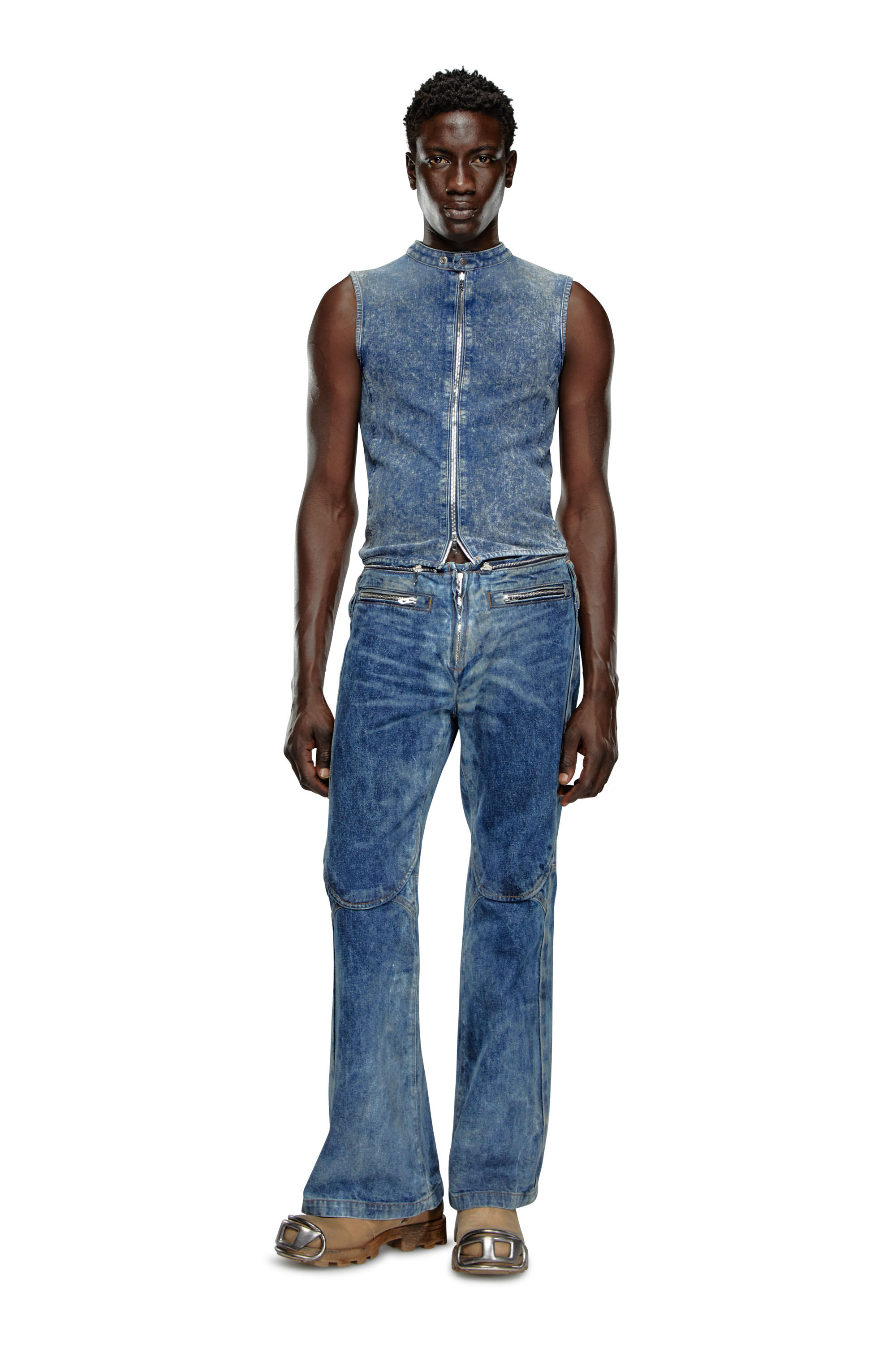 Diesel - D-NATA-FSE, Top en denim sans manches avec détails biker Homme in Bleu - 1