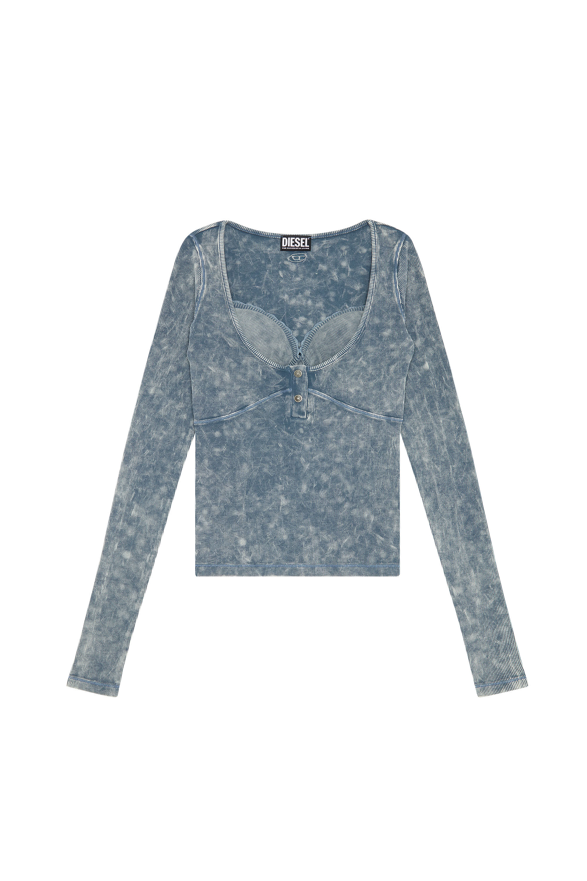 Diesel - T-ANALIE, Top à manches longues avec brassière en dentelle Femme in Bleu - 2