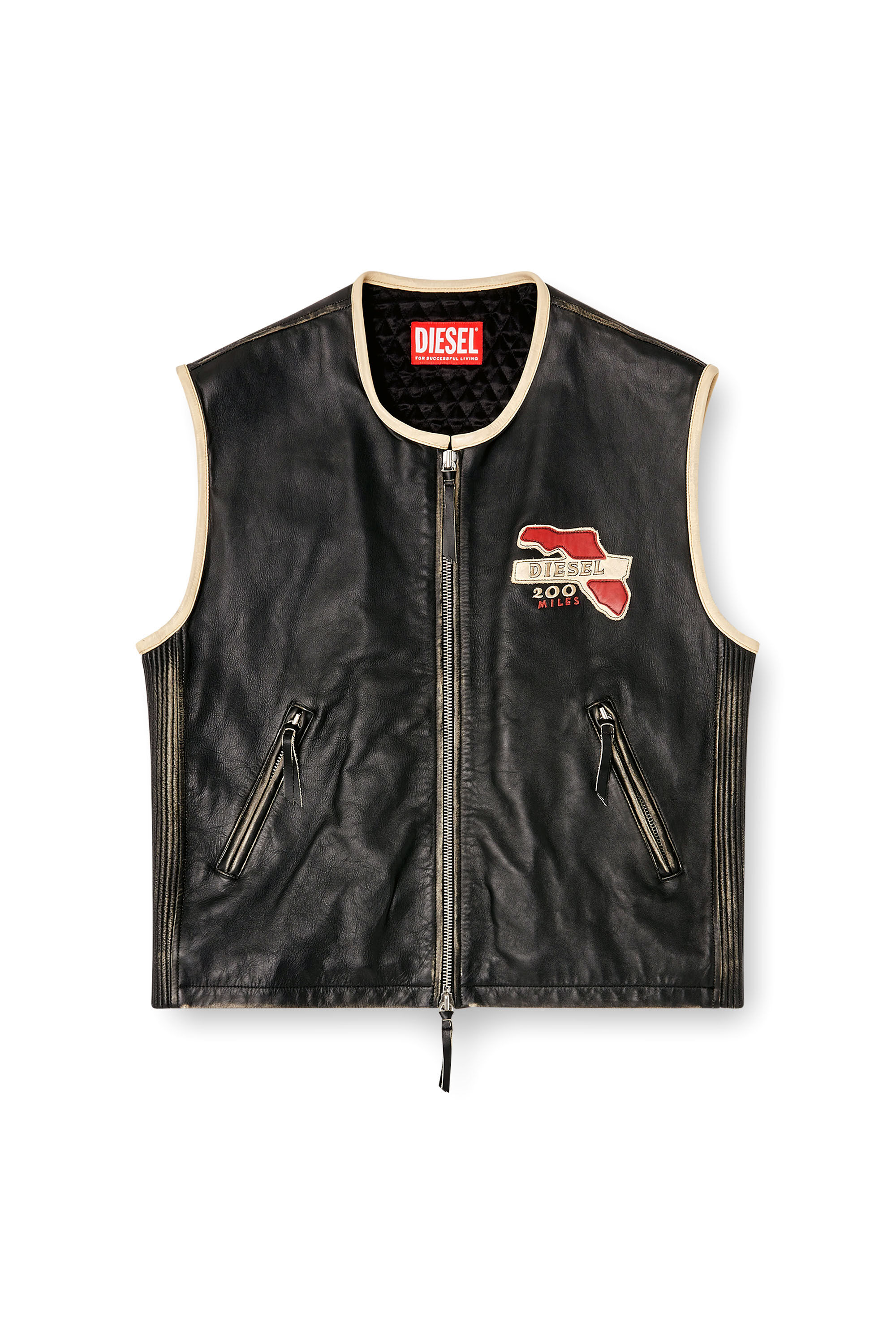 Men's Leather vest with embroidered patches | Black | Diesel US