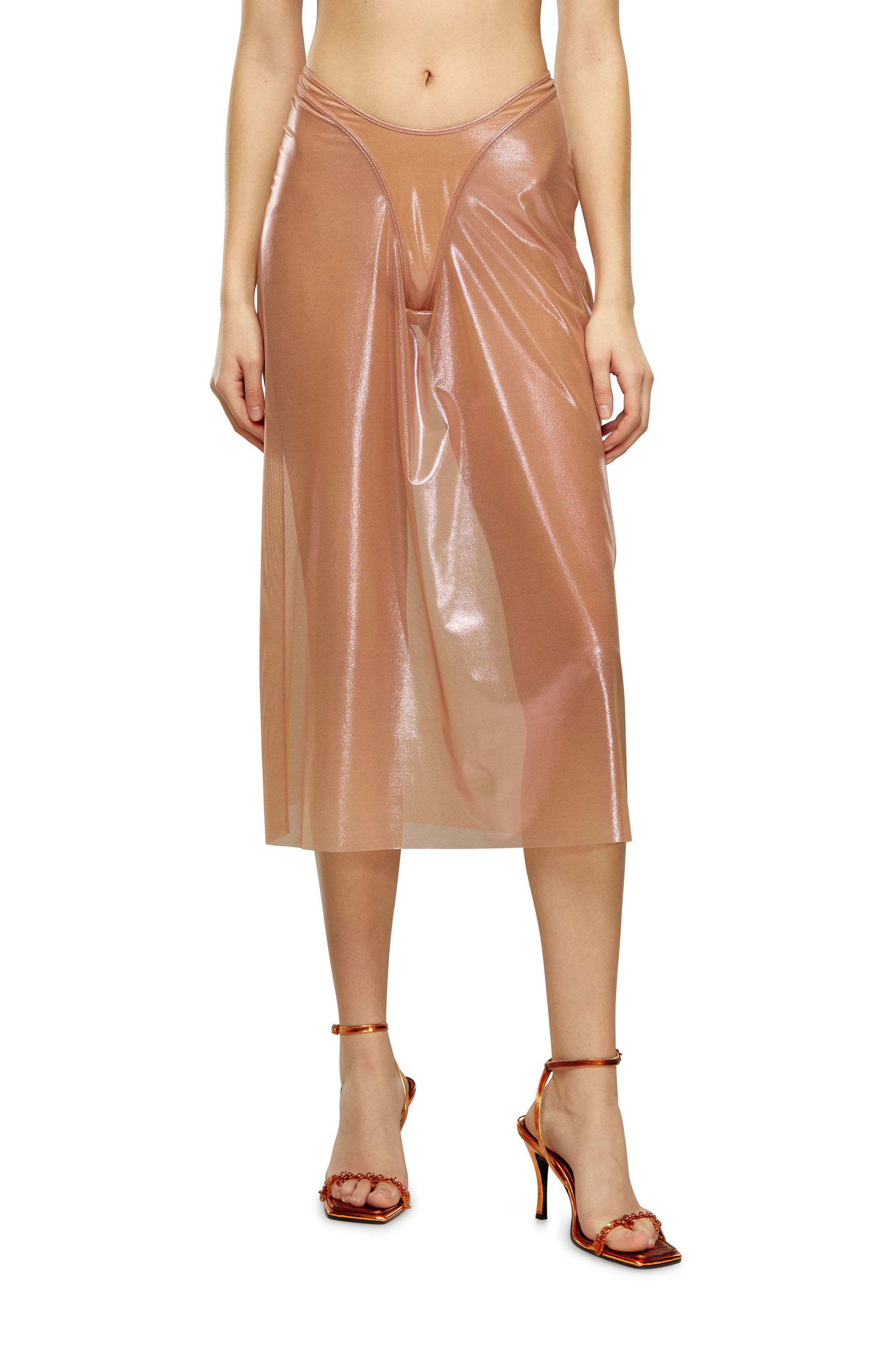 Diesel - O-MONI, Female's Sheer midi skirt in shiny coated tulle in Face Powder - 3