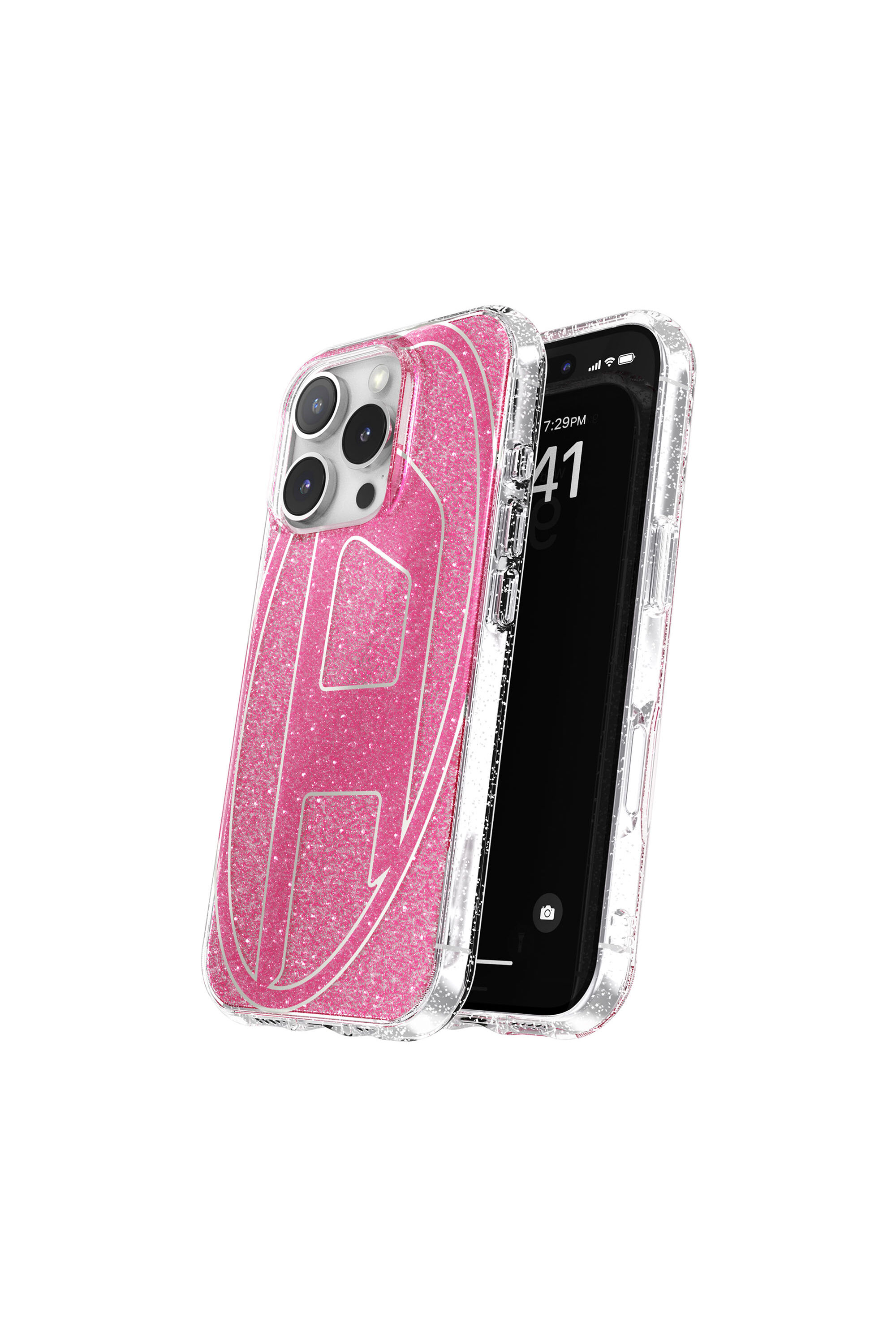 Women's Oval D Glitter Case for iP 16 Pro | Pink | Diesel