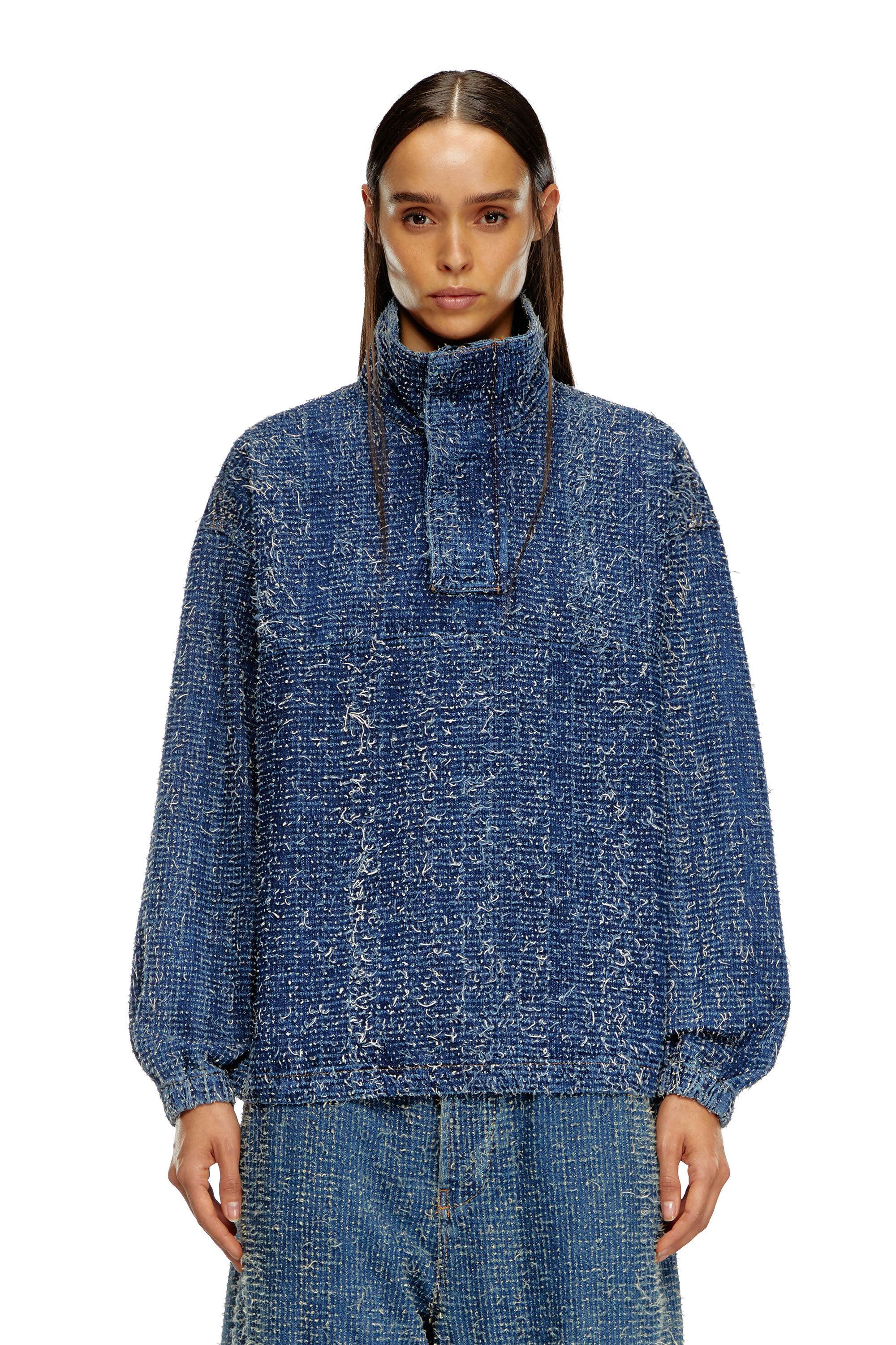 Diesel - D-FLOW-S, Unisex's Pullover jacket in bouclé denim in Dark Blue - 6