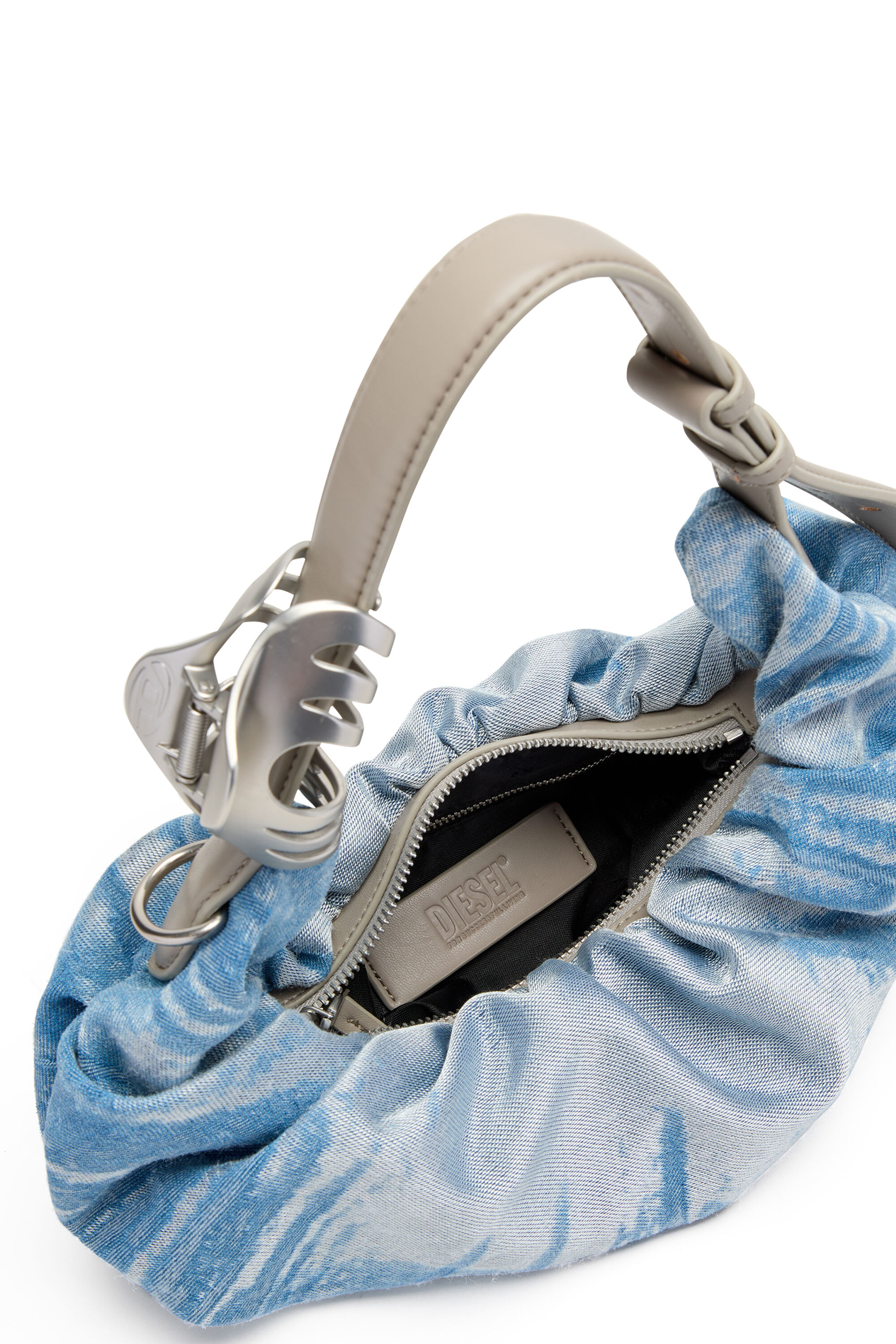 Diesel - GRAB-D HOBO S, Female's Grab-D-Scrunched hobo bag in satin denim in Blue - 4