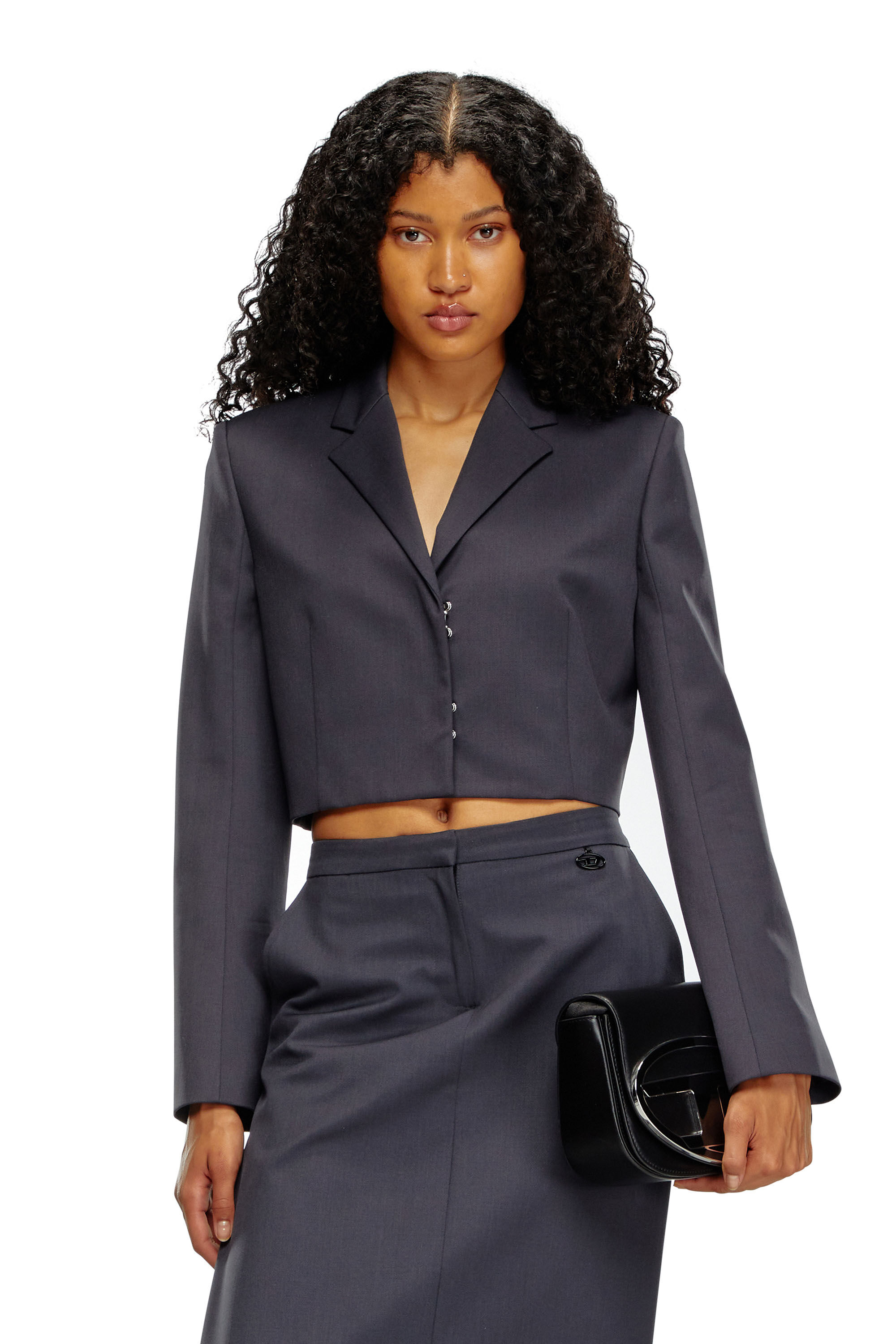 Diesel - G-MILLA-P1, Female's Cropped blazer in stretch wool blend in Dark Grey - 3