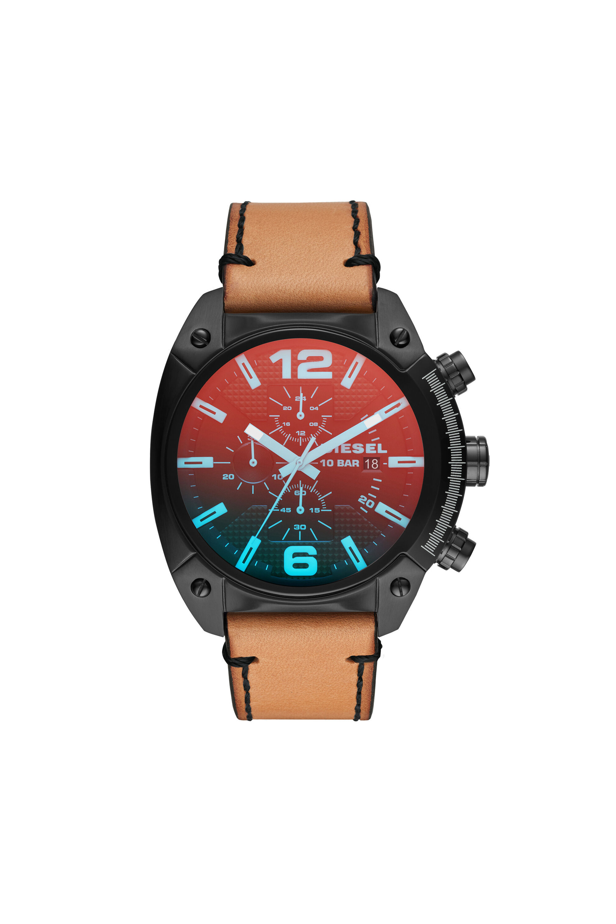 Diesel - DZ4482, Overflow montre ronde avec verre irisé, 49 mm Homme in Marron - 1