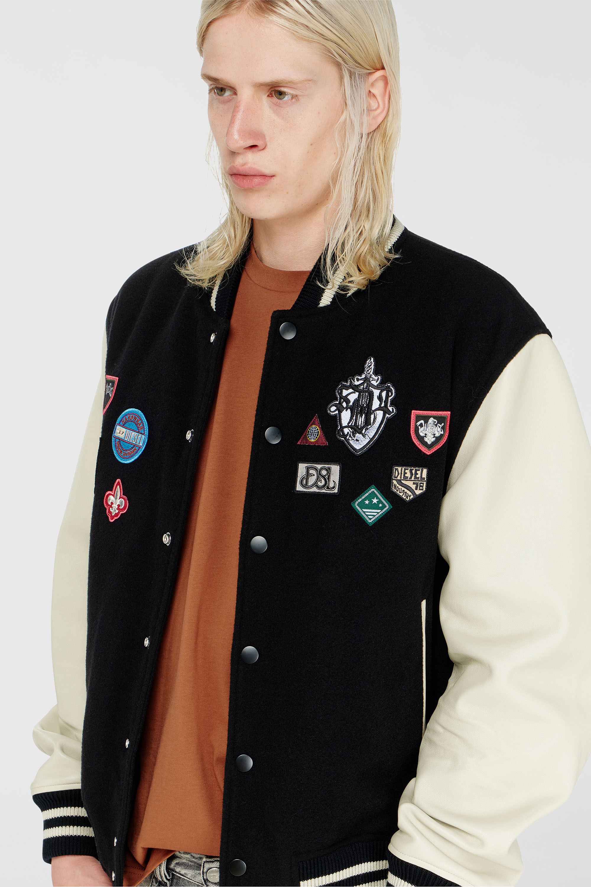 Diesel - L-ARRY-PATCH, Cazadora bomber de lana y piel con parches Hombre in Multicolor - 4
