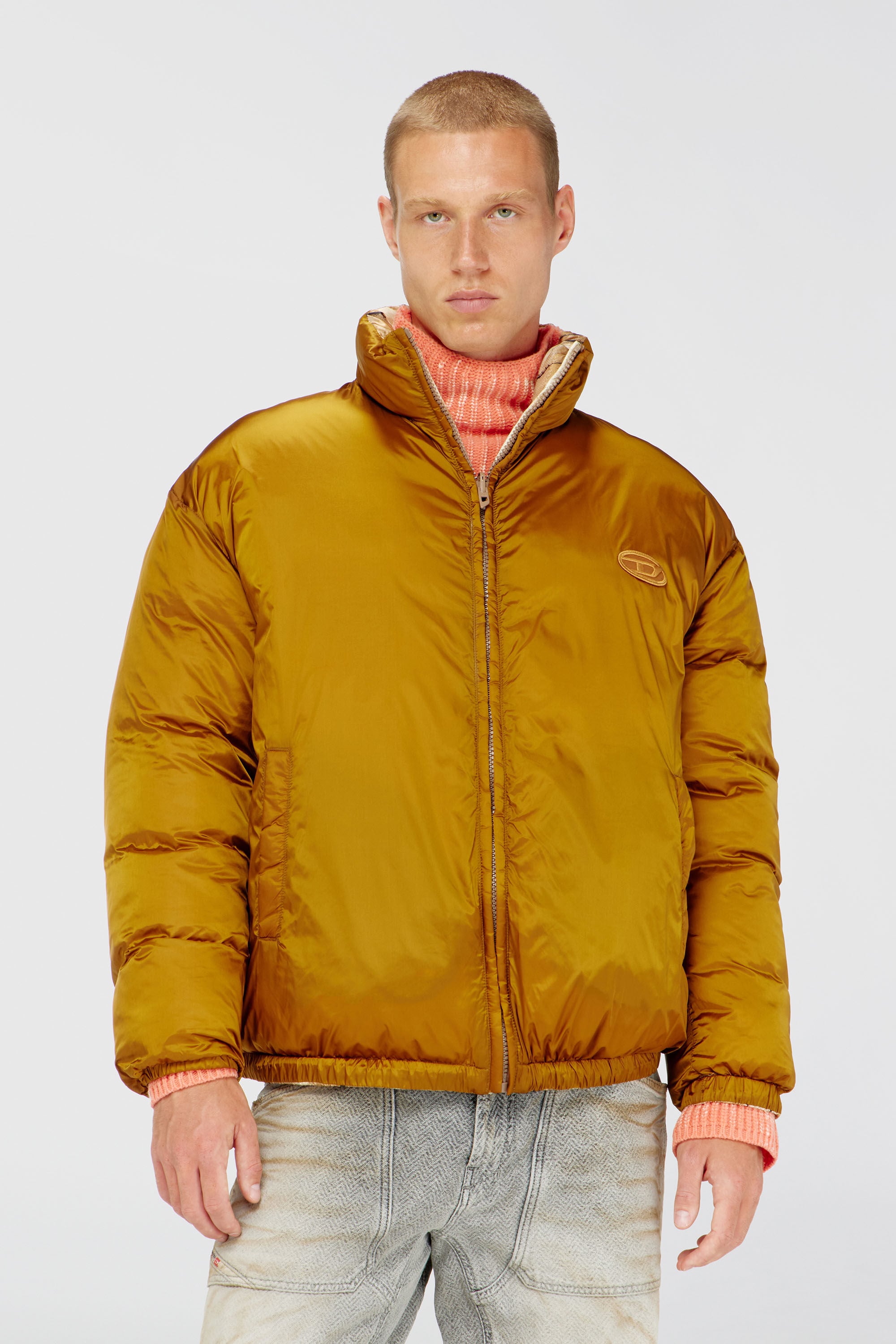 Diesel - W-BOURB-DLCK, Male's Reversible puffer jacket with argyle print in Beige/Brown - 6