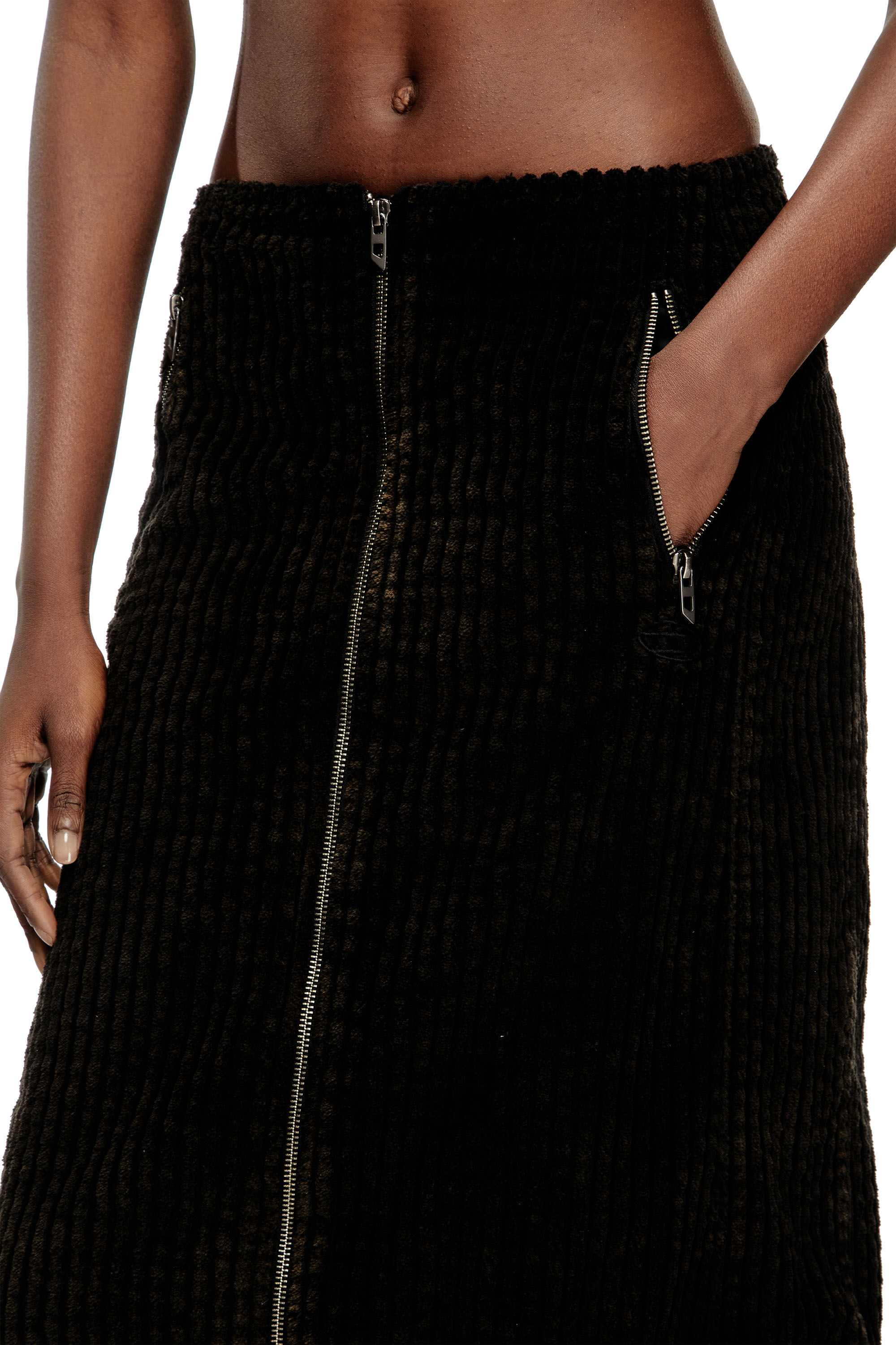 Diesel - O-LLIPOP, Jupe midi en coton avec zip Femme in Noir - 5