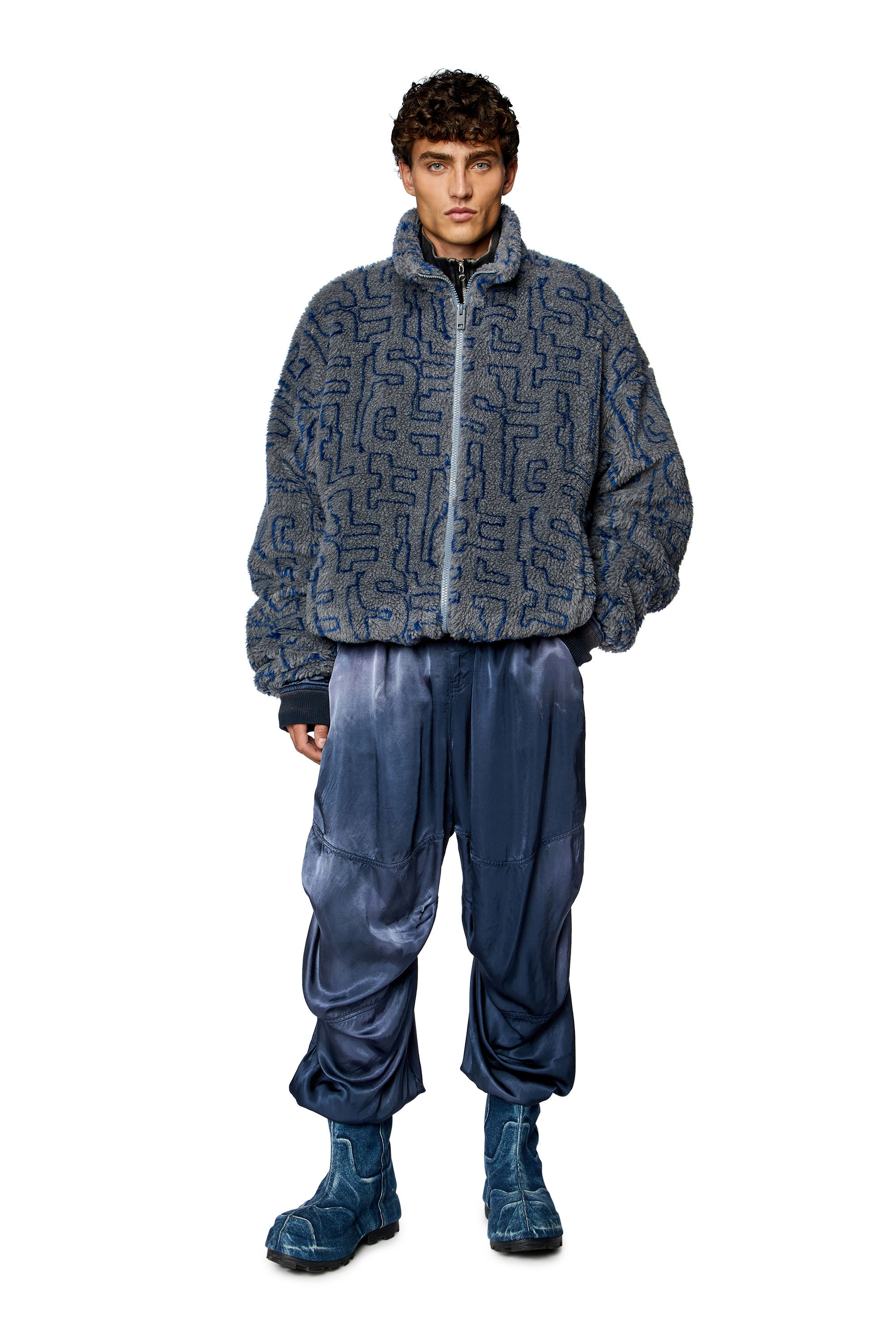 Diesel - S-LUCK, Man's Teddy fleece jacket with Diesel monogram in Grey - 1