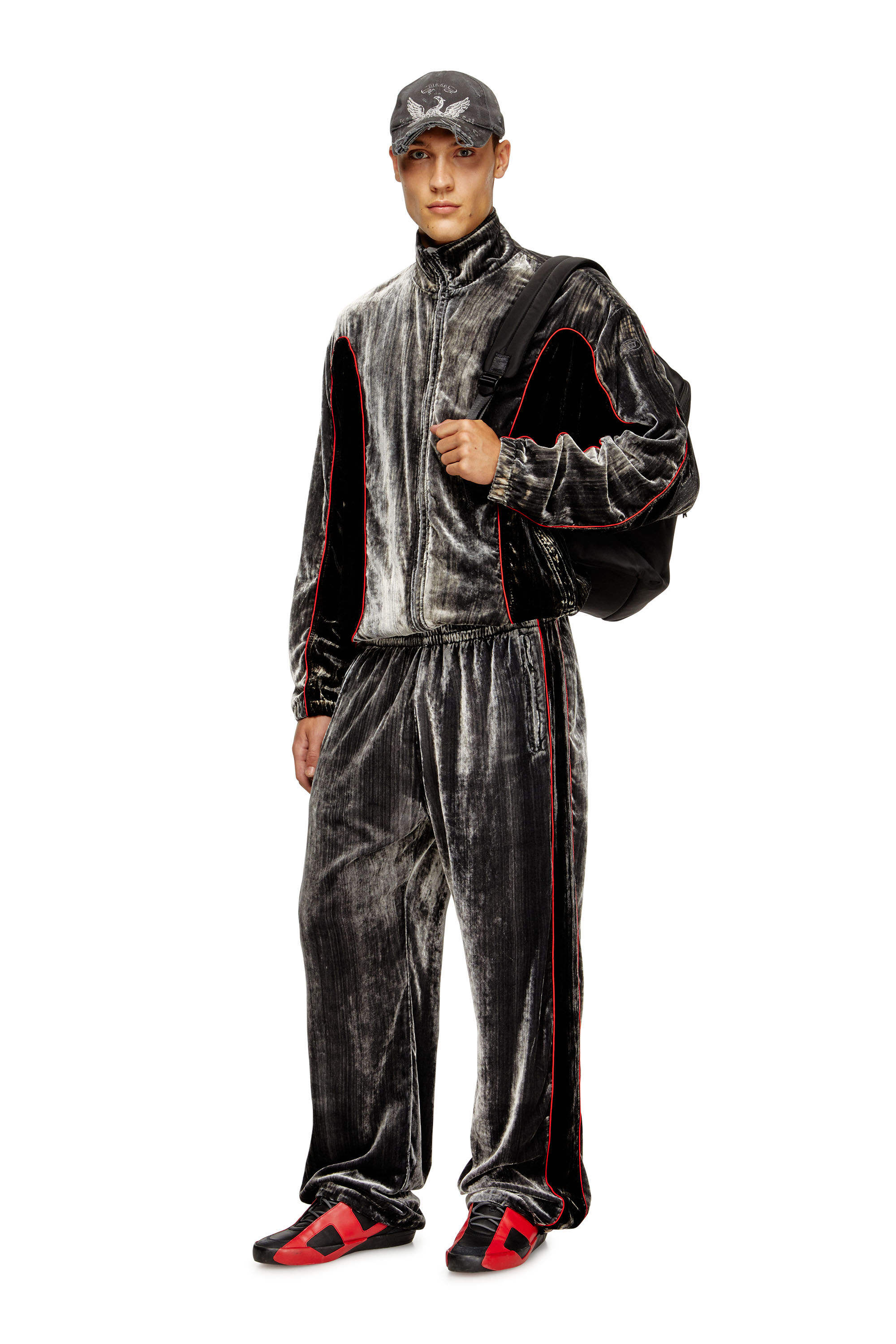 Diesel - P-HAY, Male's Track pants in treated velvet in Dark Grey - 1