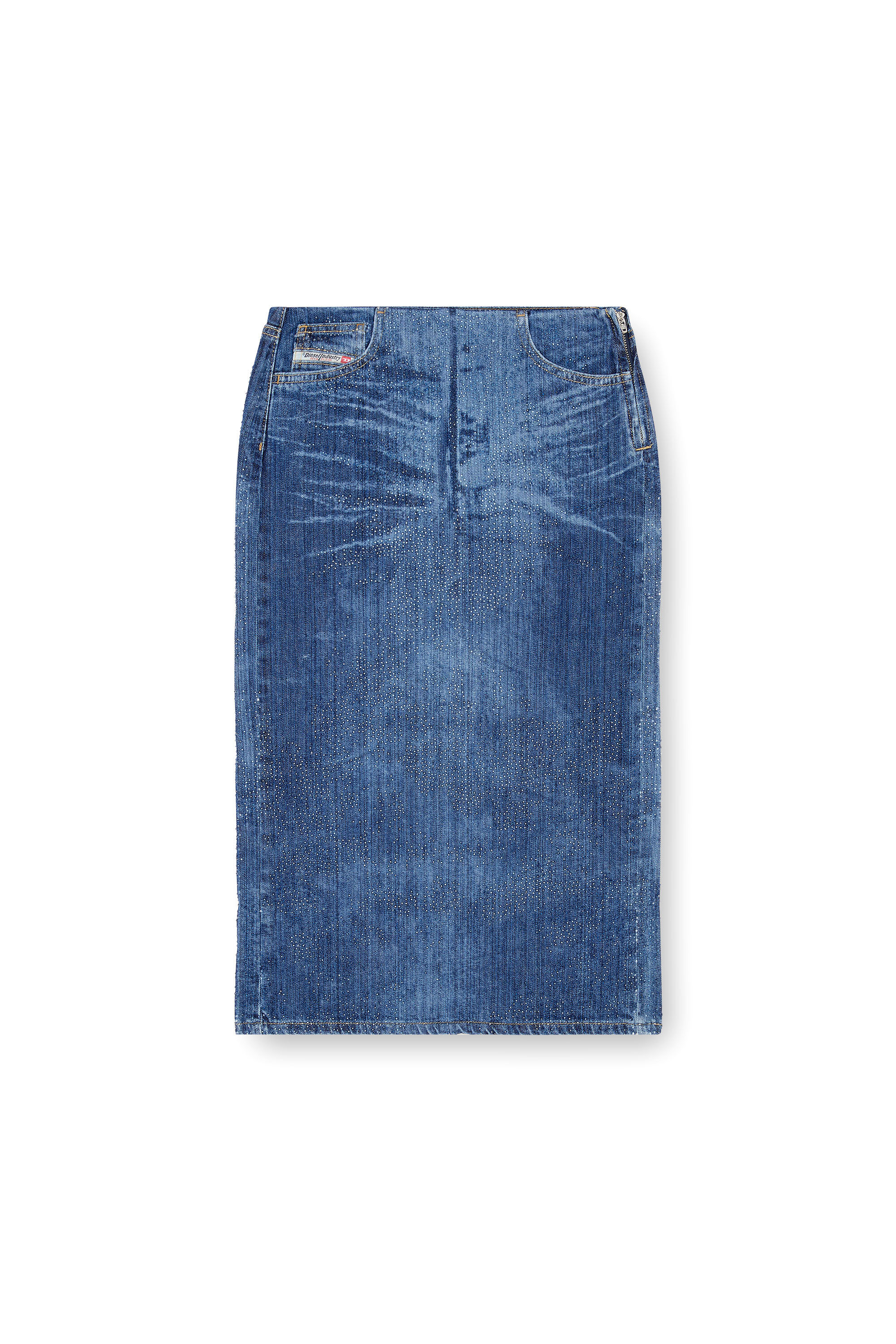 Diesel - DE-PRA-S3, Jupe crayon en denim strass Femme in Bleu - 2