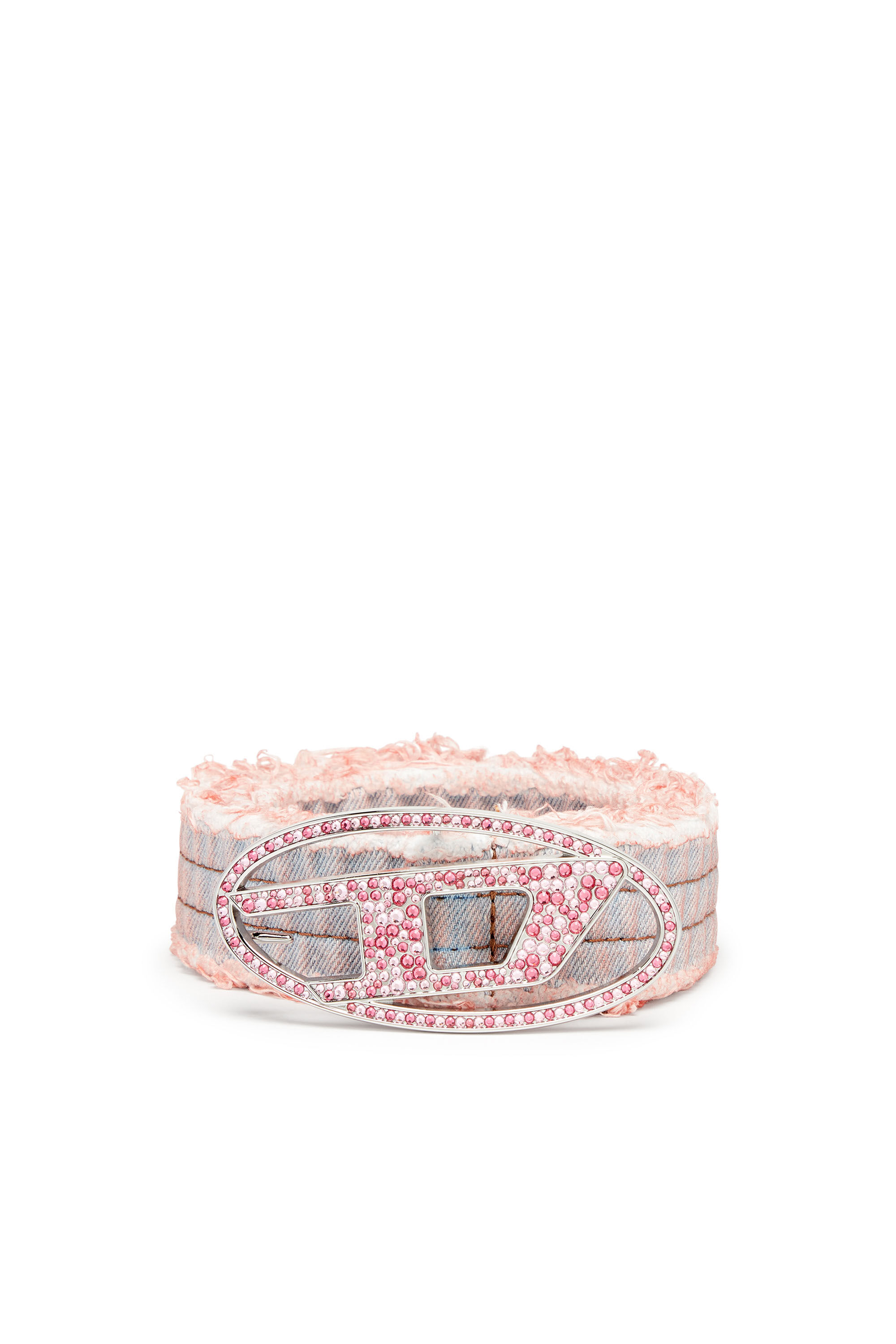 Diesel - B-1DR STRASS, Ceinture en denim avec boucle strass à logo Femme in Rose - 1
