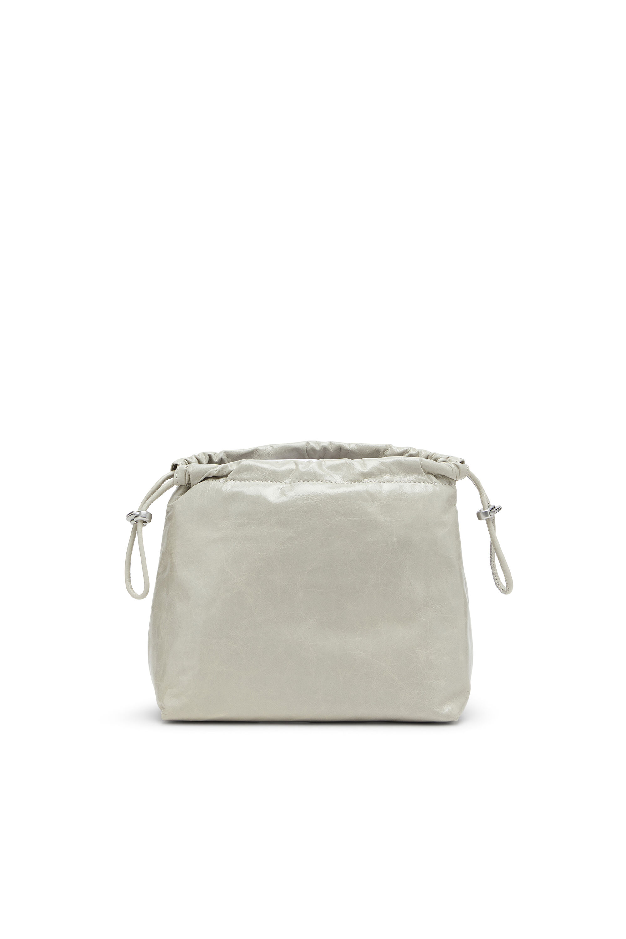 Women's Scrunch-D-Bucket bag in shiny wrinkled leather | White