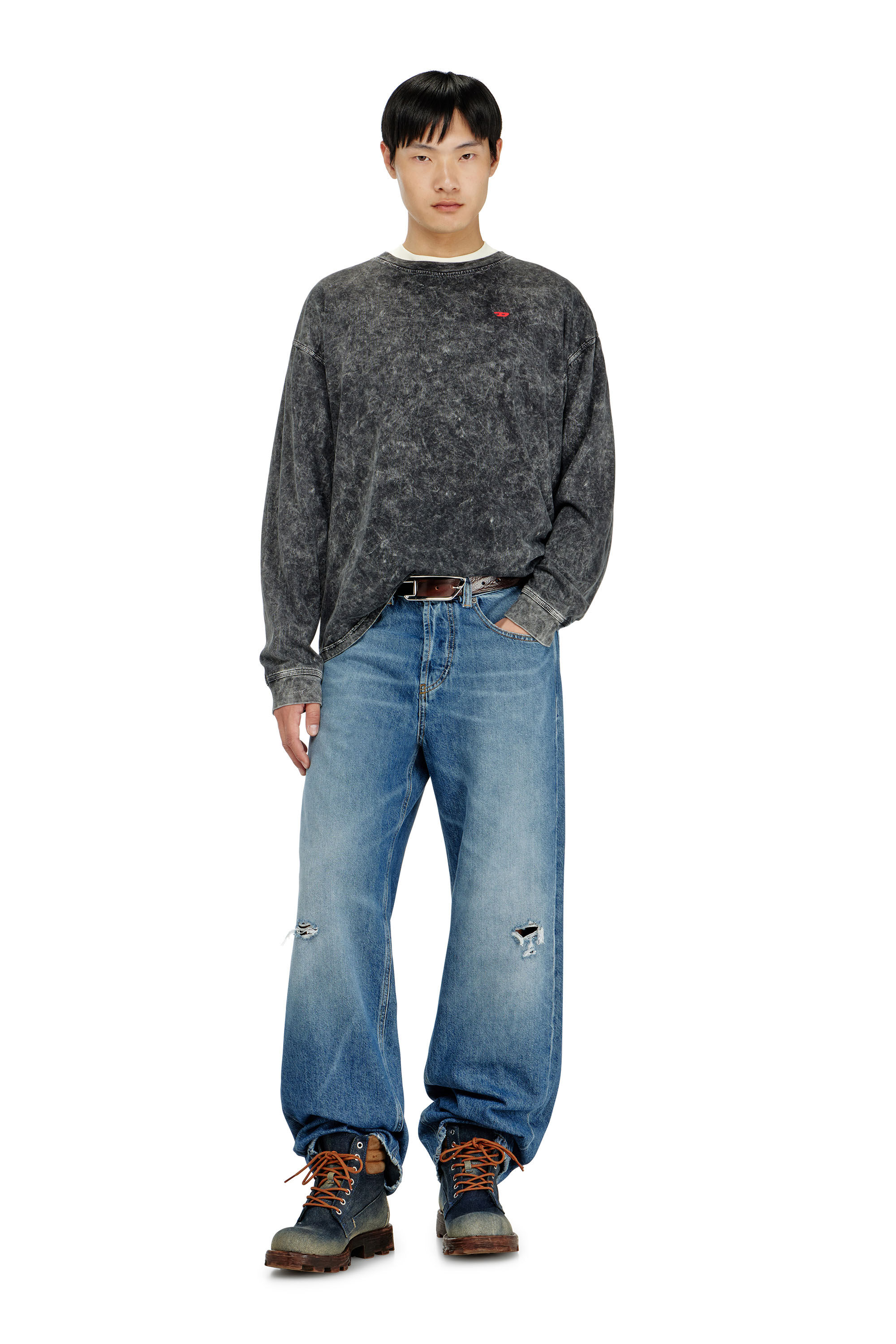 Men's Long sleeve top with treated effect | Grey | Diesel