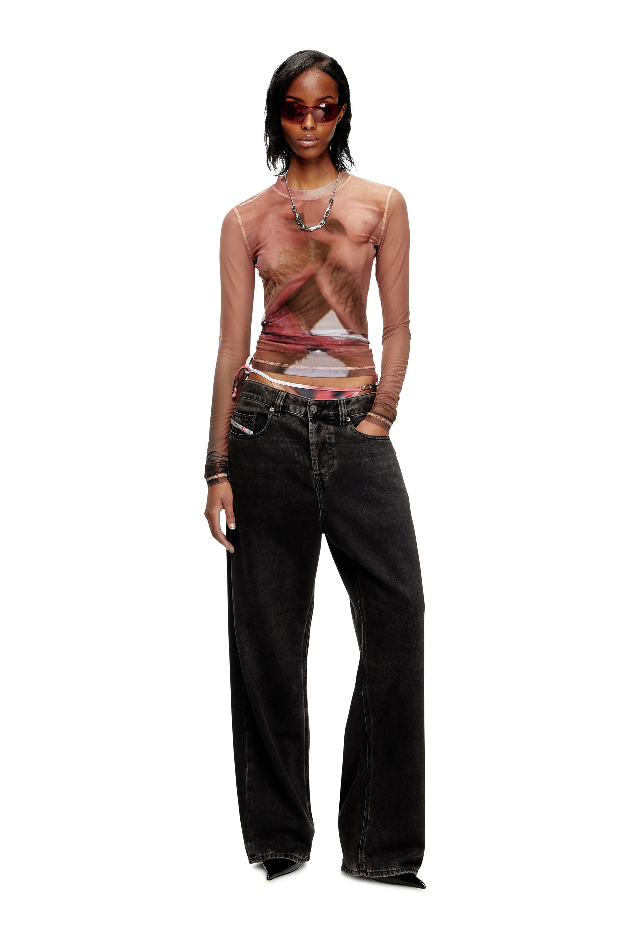 Women's Long-sleeve top in printed technical mesh | Pink Women's Long-sleeve top in printed technical mesh | Pink