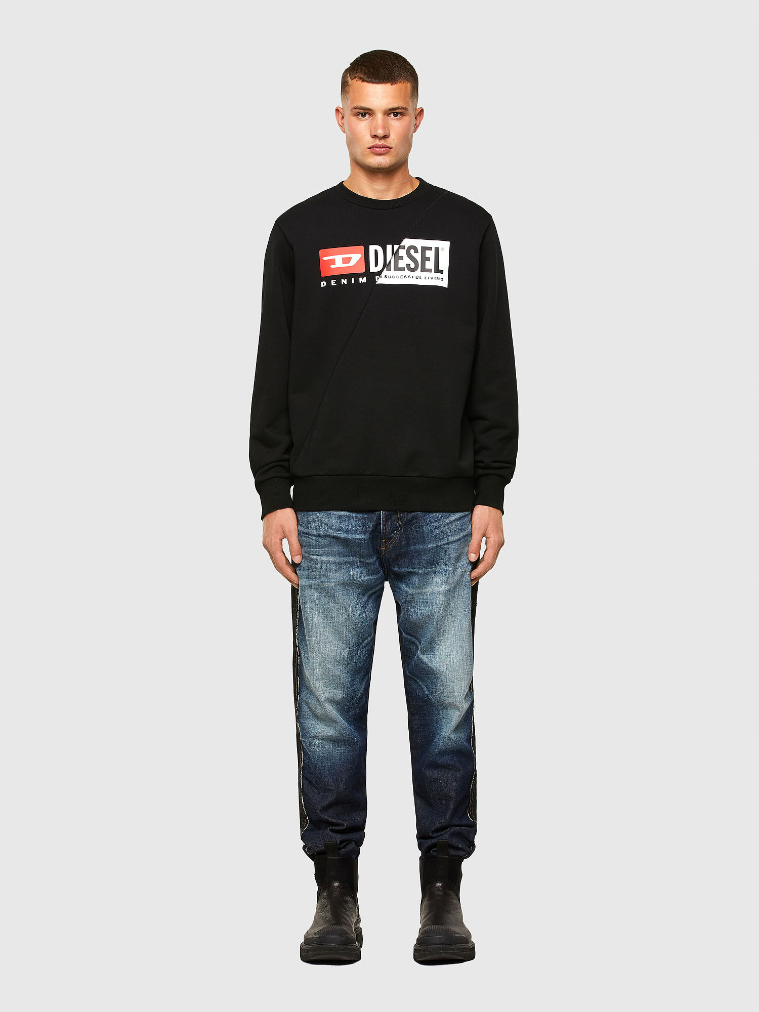 Diesel - S-GIRK-CUTY, Male's Sweatshirt with double logo print in Black - 1