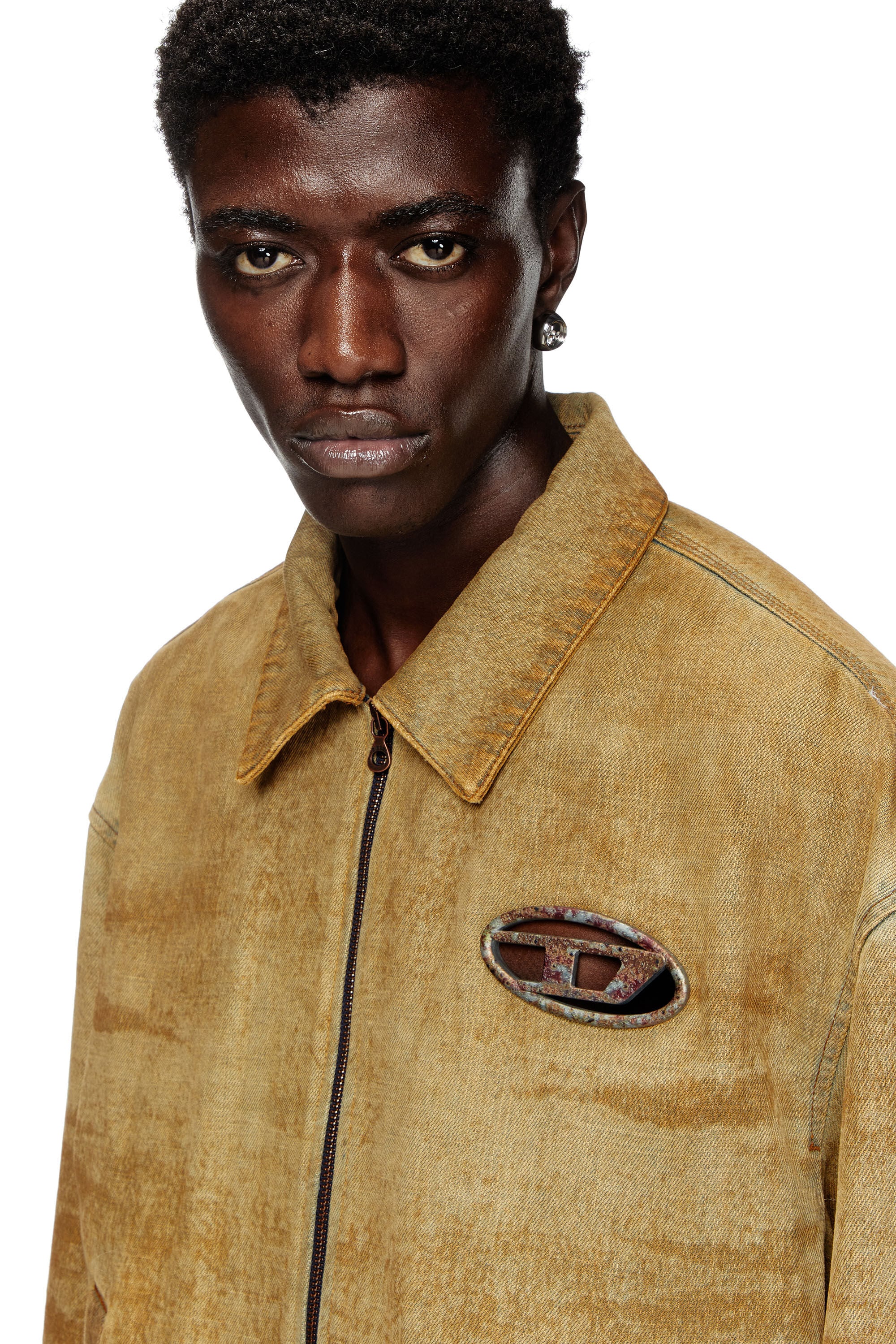 Men's Padded jacket with rust-effect logo | Brown | Diesel US